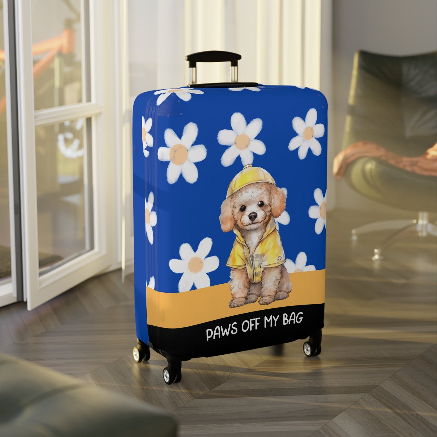 Poodle in Yellow Rain Jacket Paws Off My Bag Luggage Cover