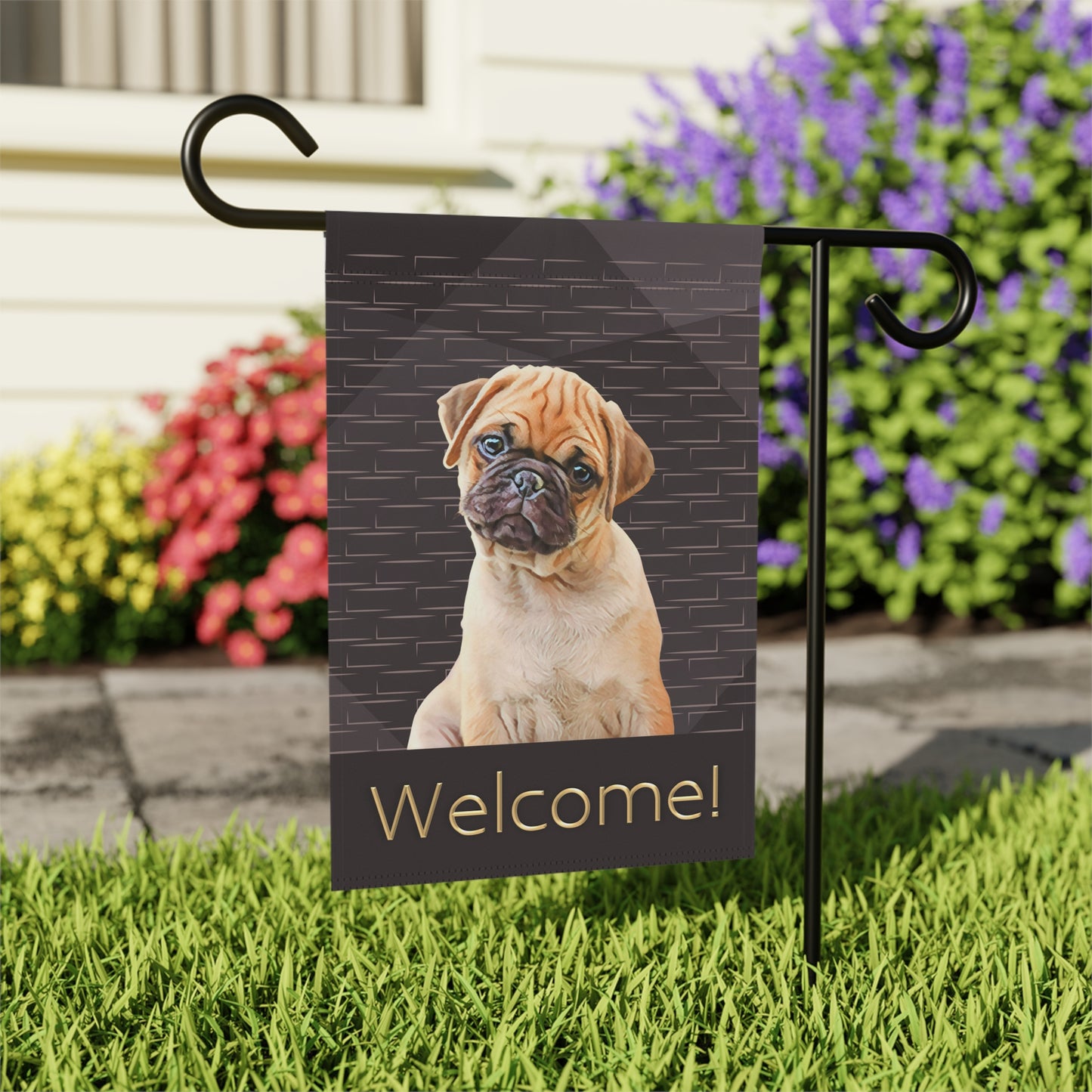 Pug Welcome on Brown 2-Sided Garden & House Flag/Banner