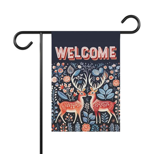 Nordic Reindeer Welcome 2-Sided Garden & House Flag/Banner