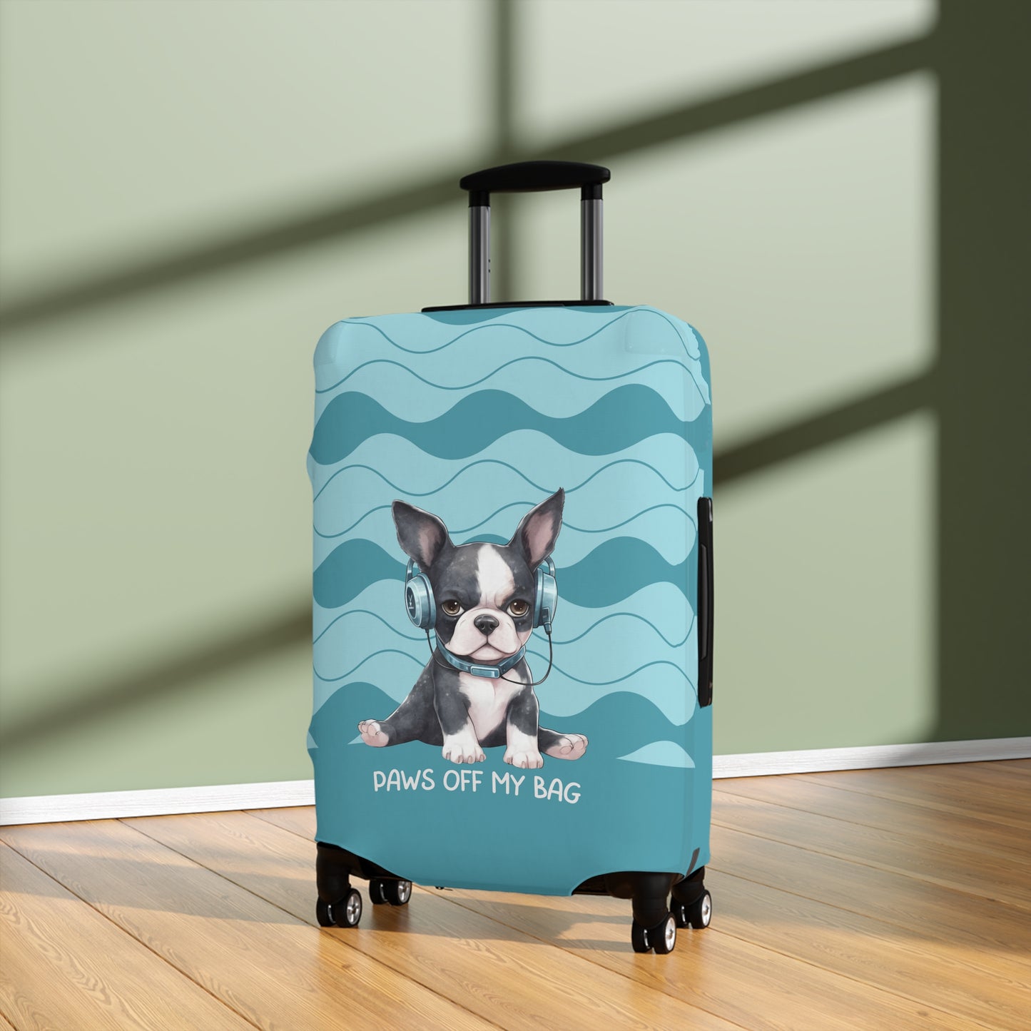 Boston Terrier in Headphones Paws Off My Bag Luggage Cover