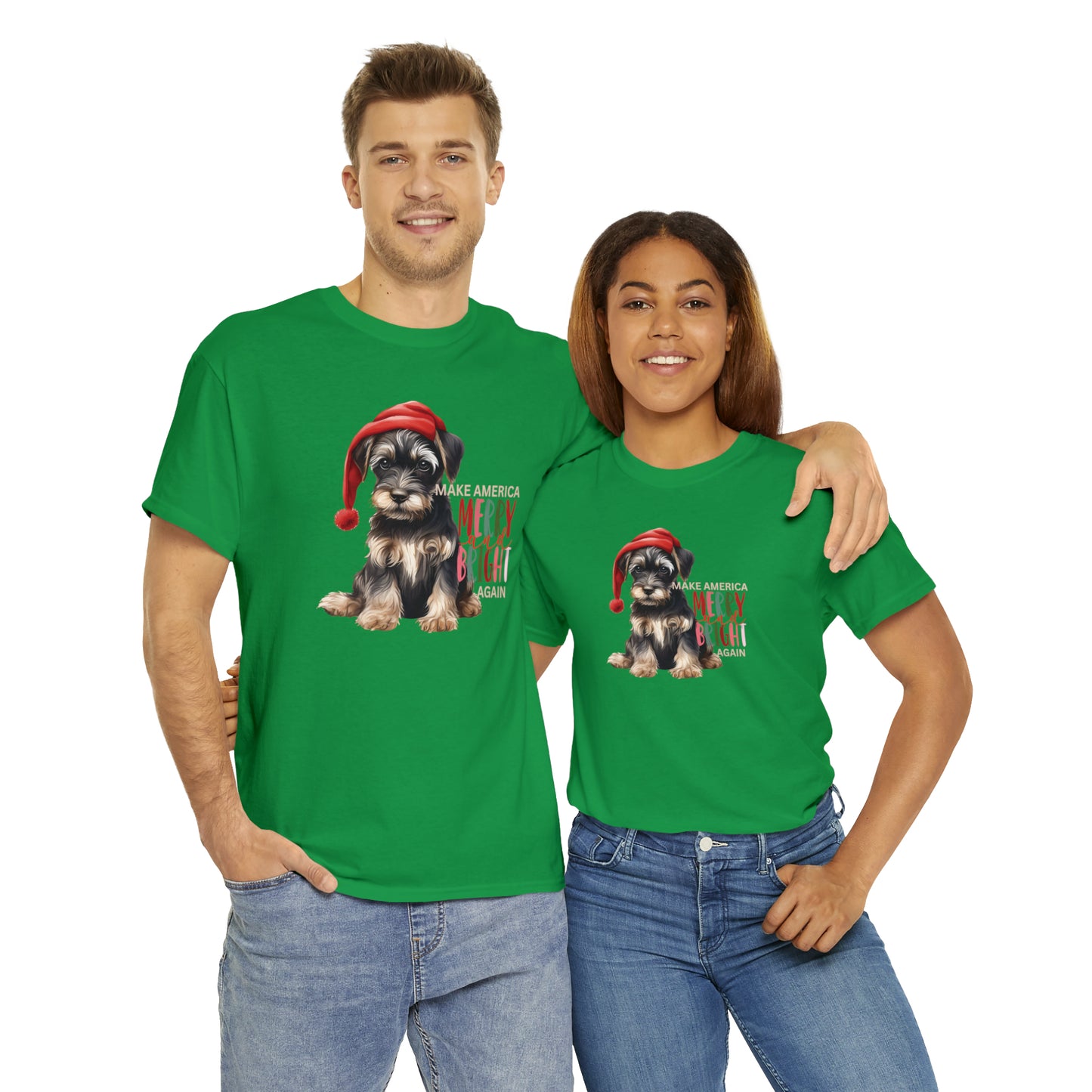 Santa Dog Make America Merry & Bright Again Unisex Heavy Cotton Tee