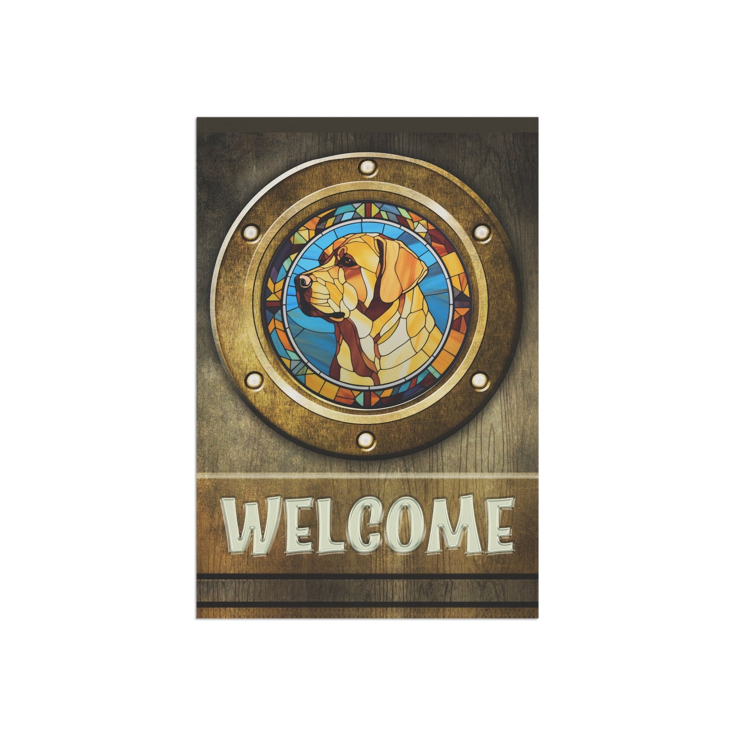 Yellow Labrador in Port Hole Welcome 2-Sided Garden & House Flag/Banner