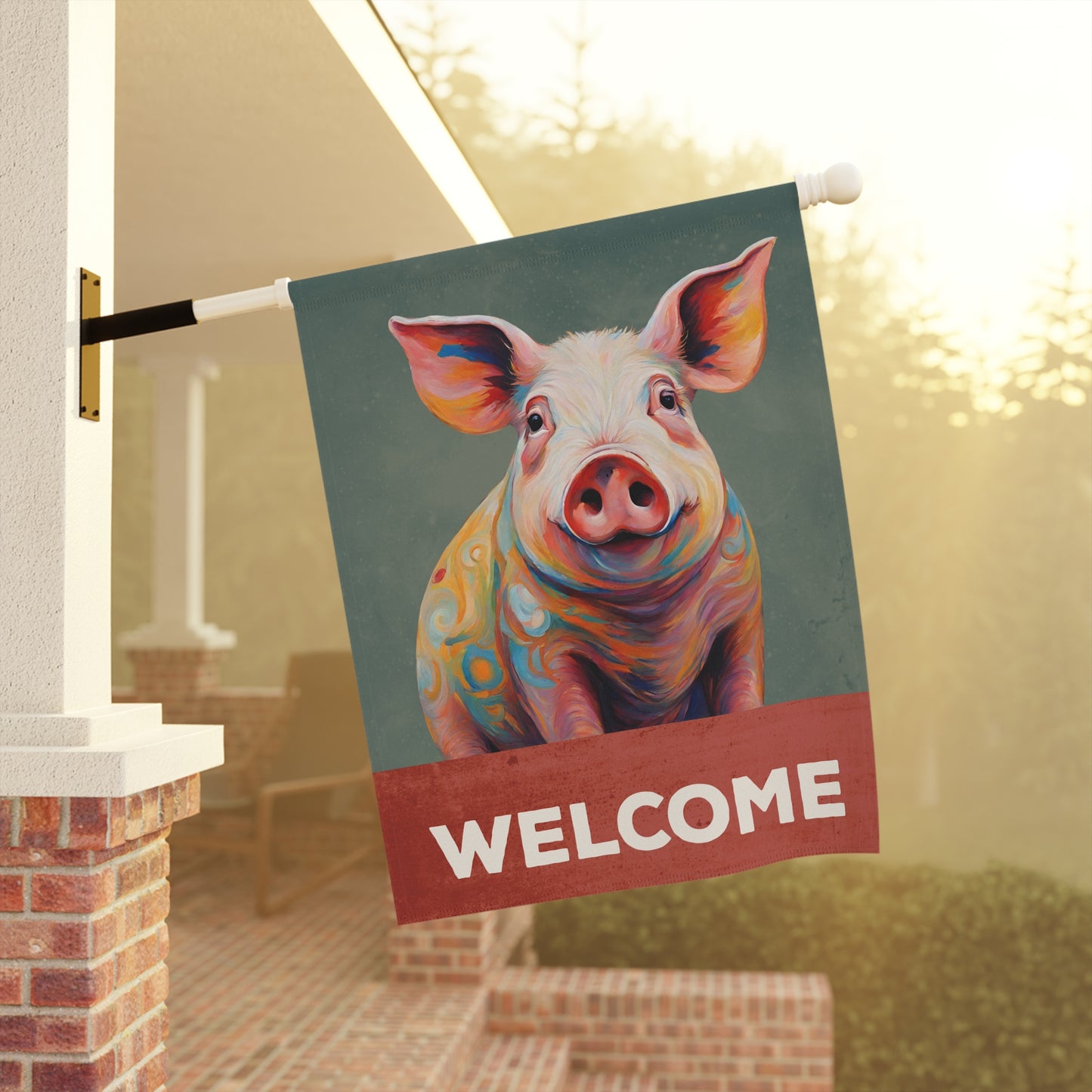 Pig Welcome 2-Sided Garden & House Flag/Banner