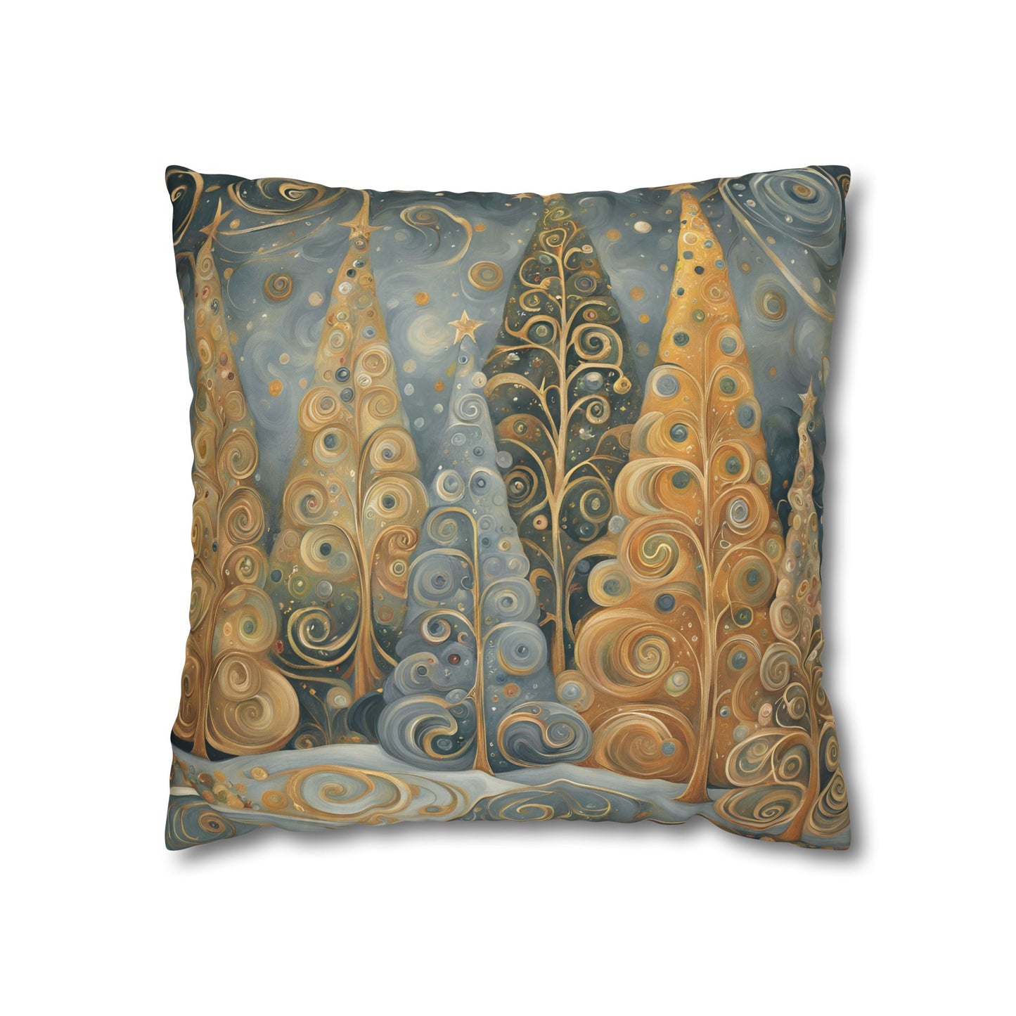 Neutral Fantastical Trees Square Poly Canvas Pillowcase