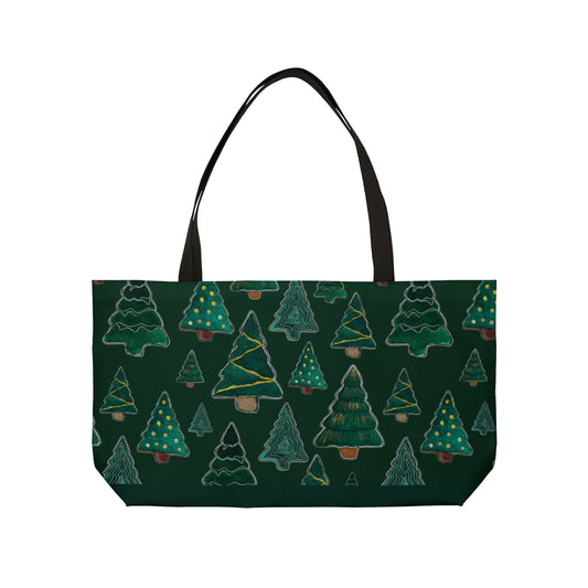 Christmas Tree Cutouts on Green Weekender Tote Bag