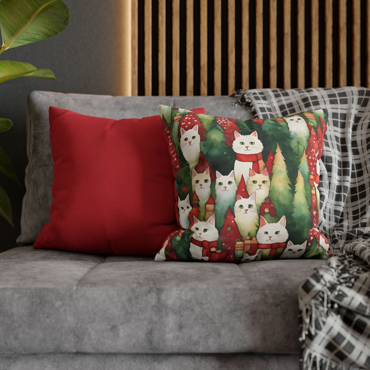 Meowy Christmas Square Poly Canvas Pillowcase