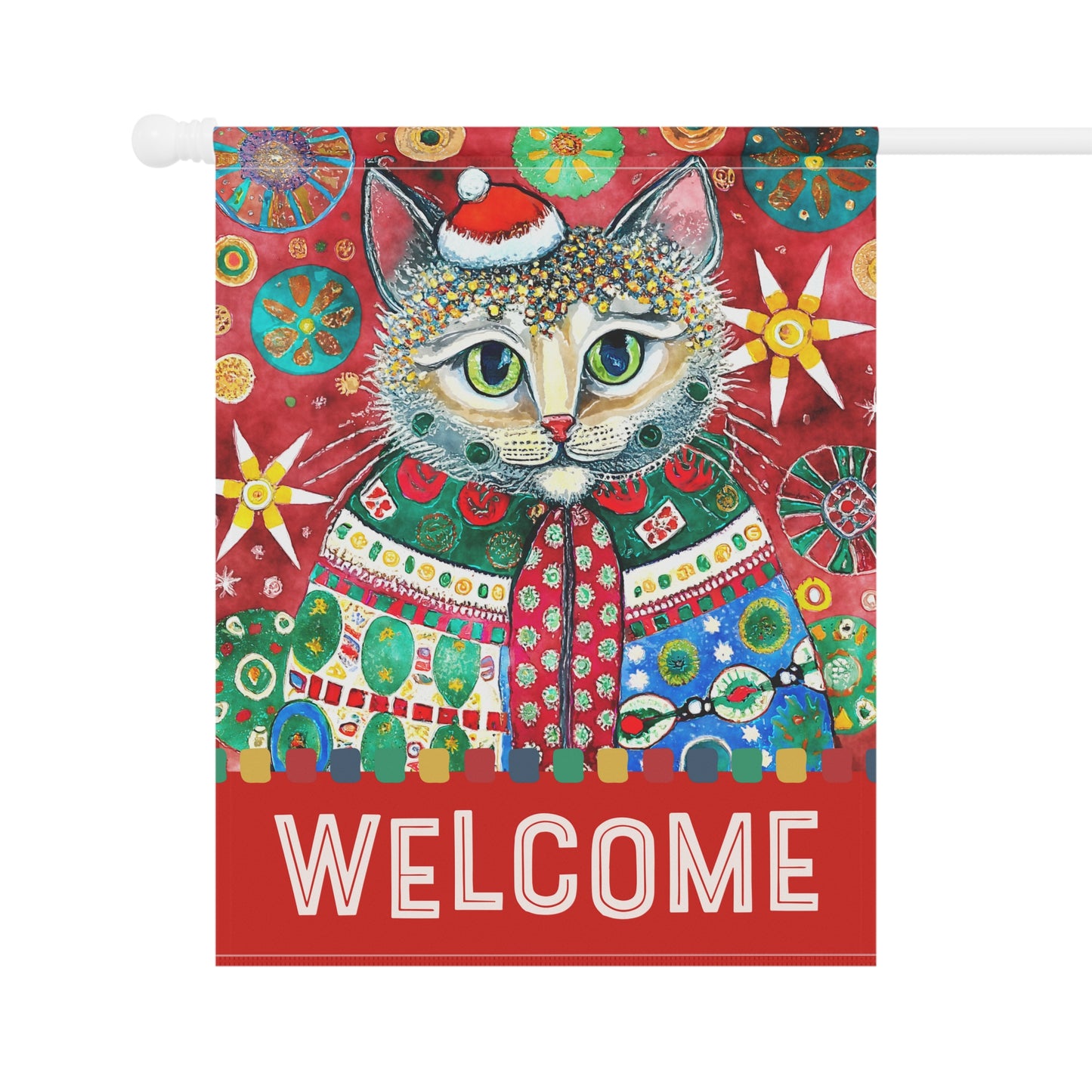 Festive Kitty Holiday Welcome 2-Sided Garden & House Flag/Banner