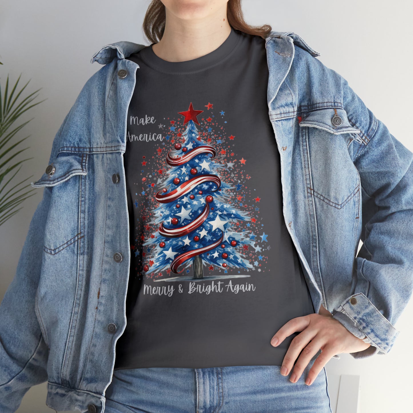 Patriotic Tree Make America Merry & Bright Again Unisex Heavy Cotton Tee