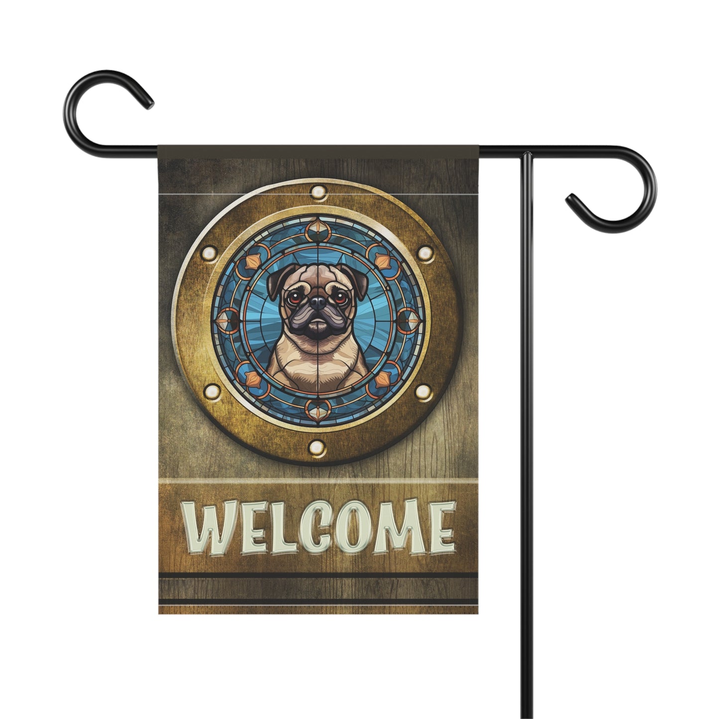 Pug in Port Hole Welcome 2-Sided Garden & House Flag/Banner