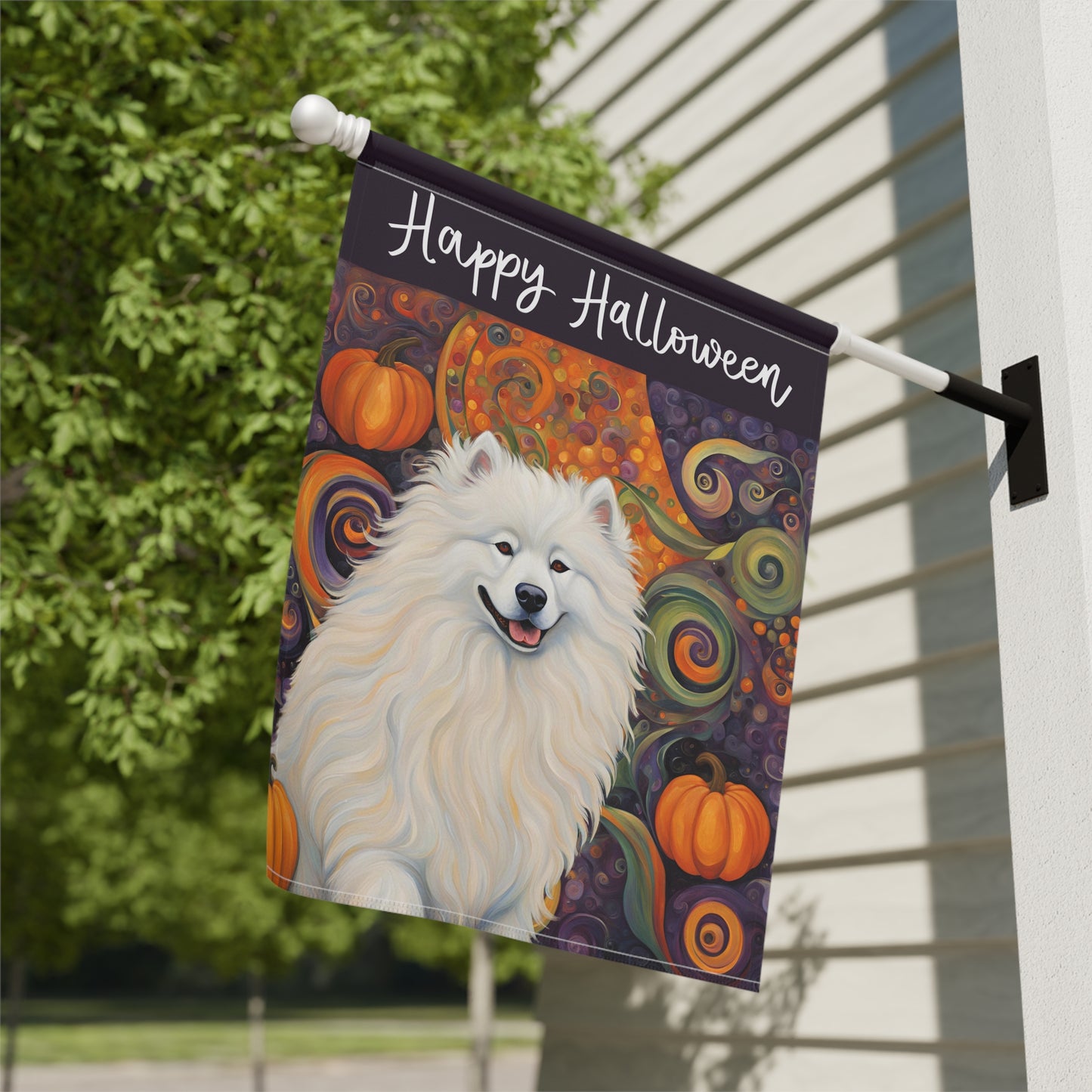 Samoyed Happy Halloween 2-Sided Garden & House Flag/Banner