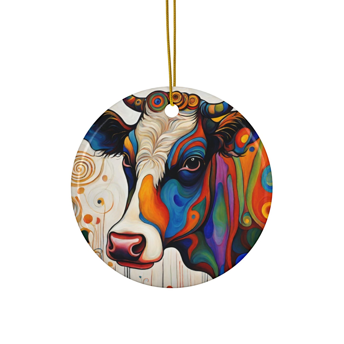 Groovy Cow 3" Ceramic Ornaments, 2-Side Print, (1pc, 10pcs)