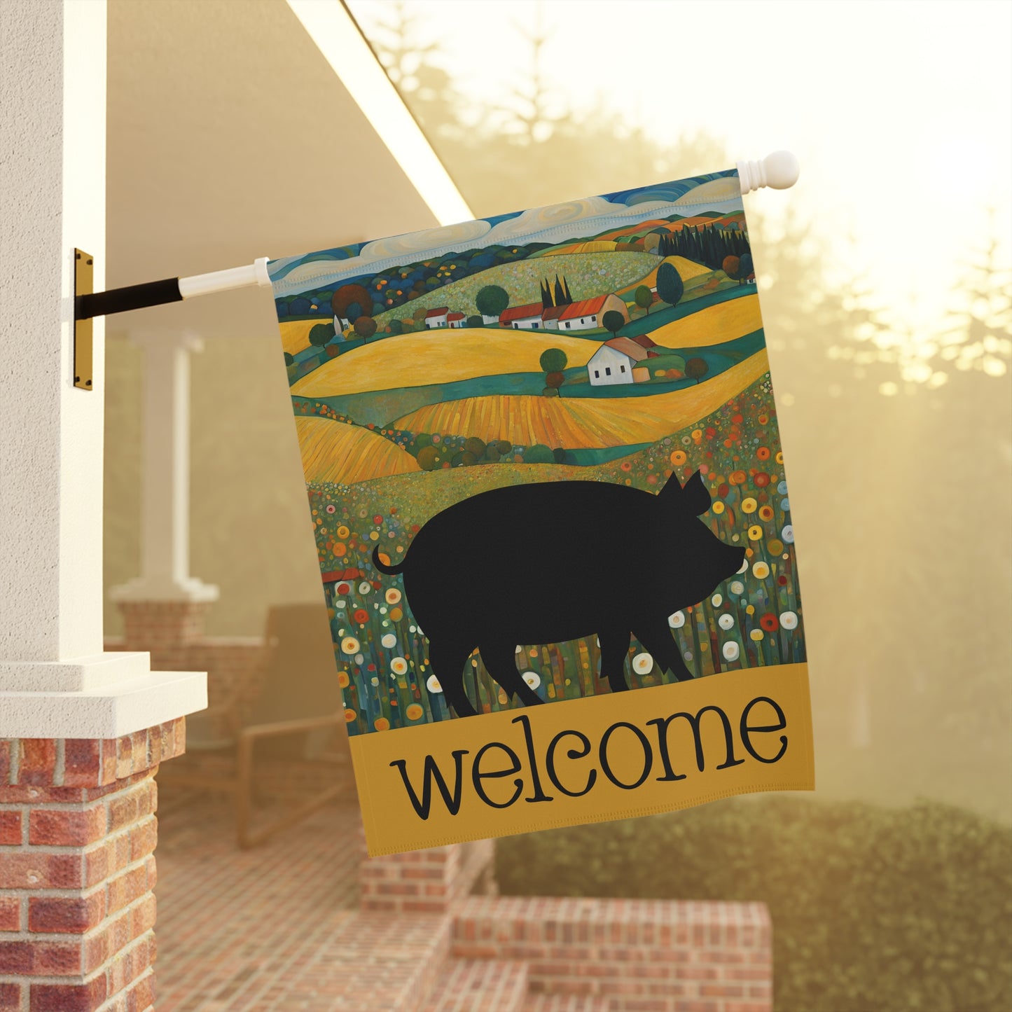 Pig Silhouette Welcome 2-Sided Garden & House Flag/Banner