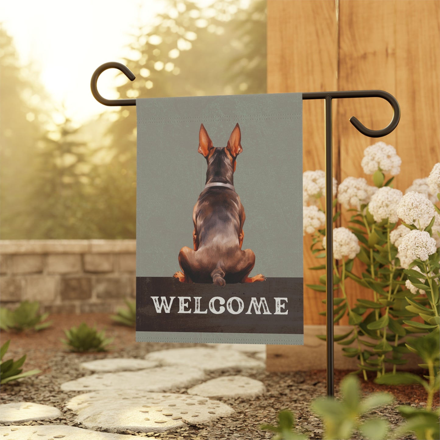 Doberman Pinscher Welcome 2-Sided Garden & House Flag/Banner