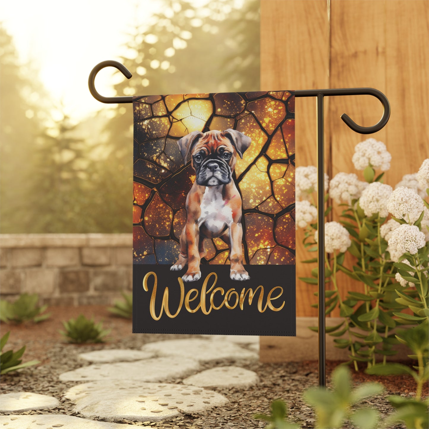 Boxer Pup Welcome 2-Sided Garden & House Flag/Banner