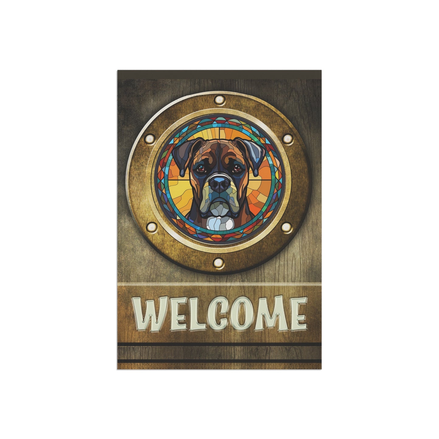 Boxer In Port Hole Welcome 2-Sided Garden & House Flag/Banner