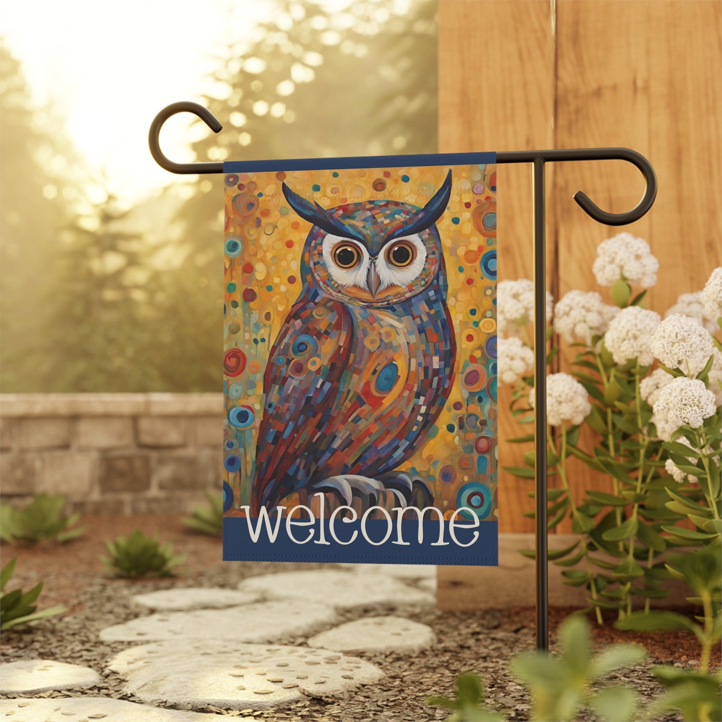 Colorful Owl Welcome 2-Sided Garden & House Flag/Banner