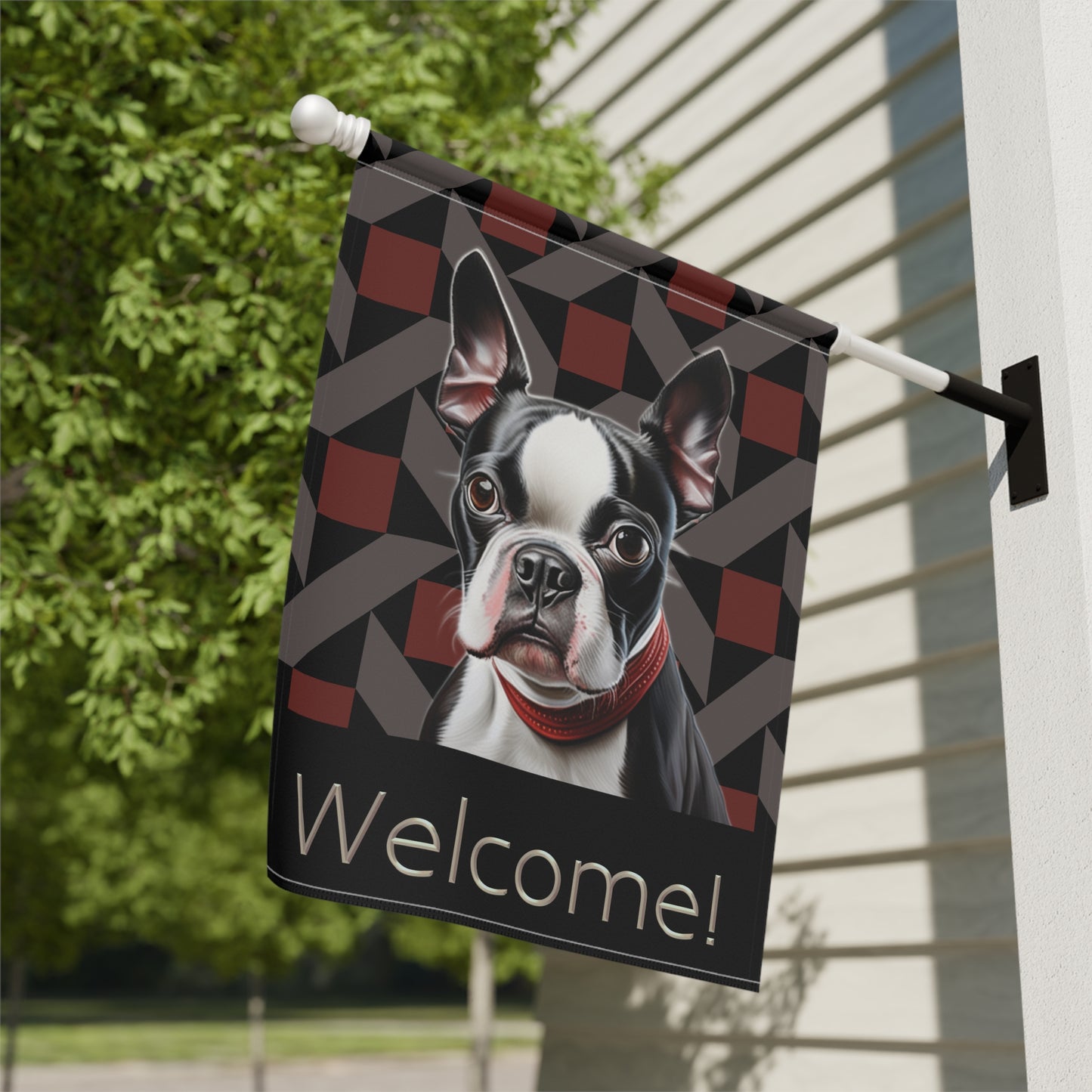 Boston Terrier Welcome 2-Sided Garden & House Flag/Banner