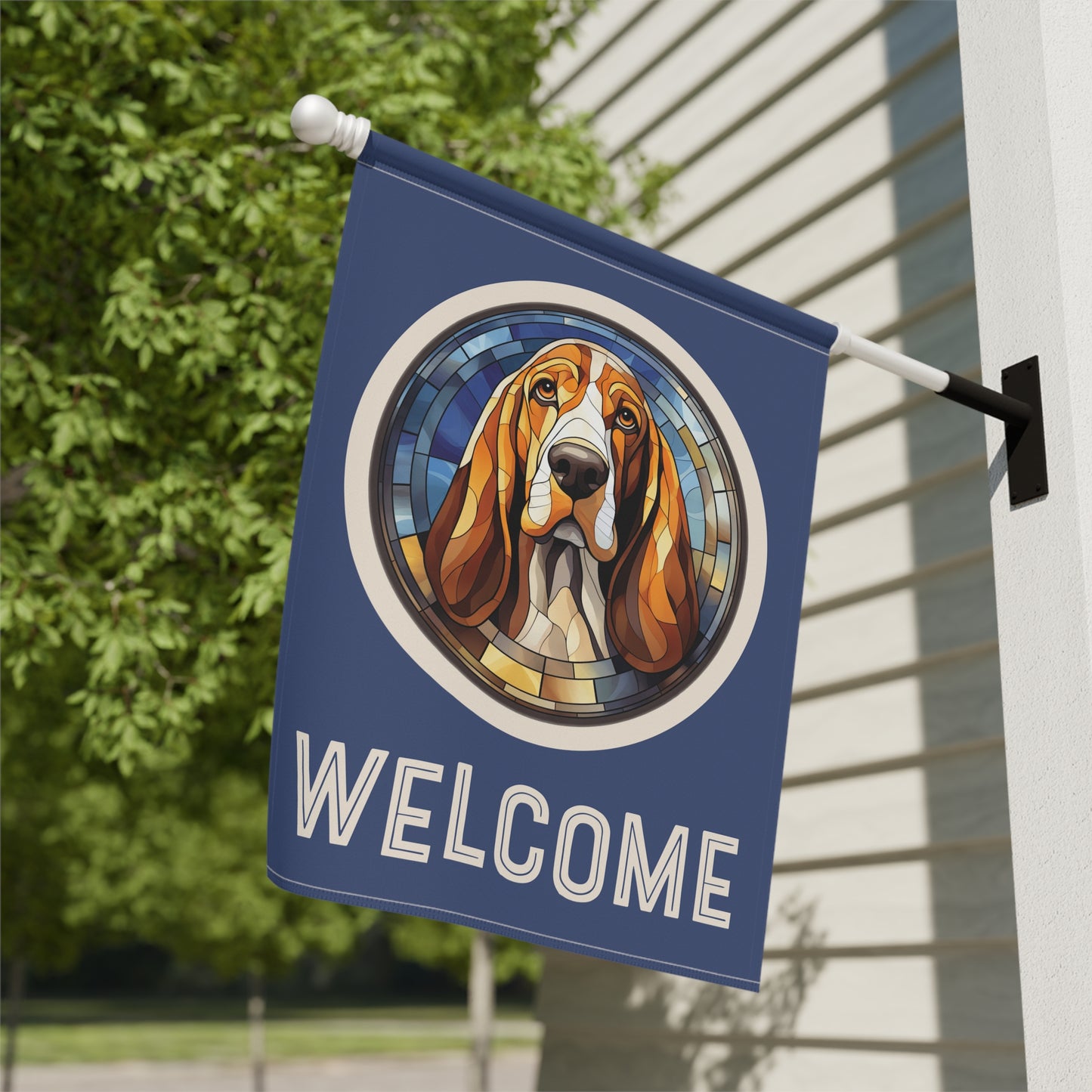 Basset Hound Welcome 2-Sided Garden & House Flag/Banner