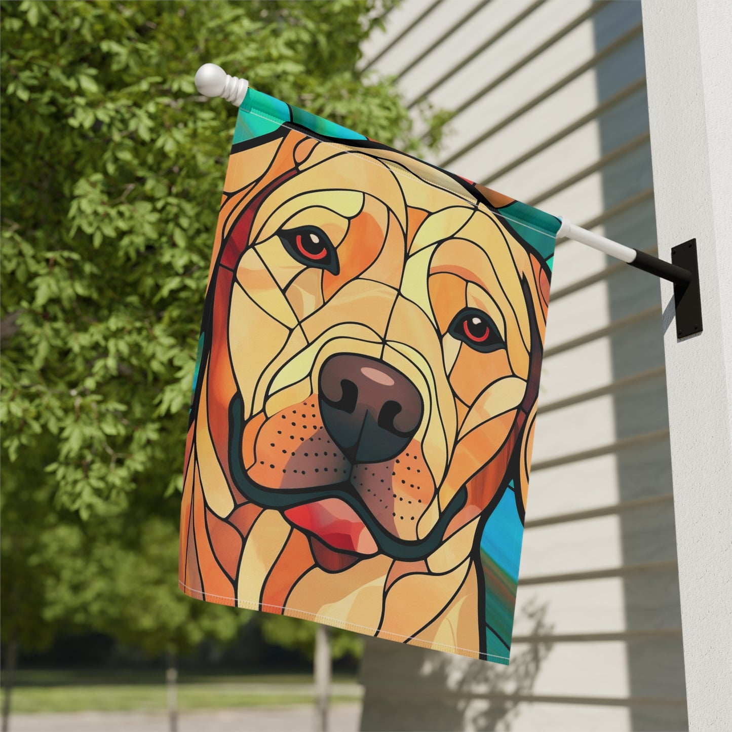 Yellow Labrador Face Stained Glass 2-Sided Garden & House Flag/Banner