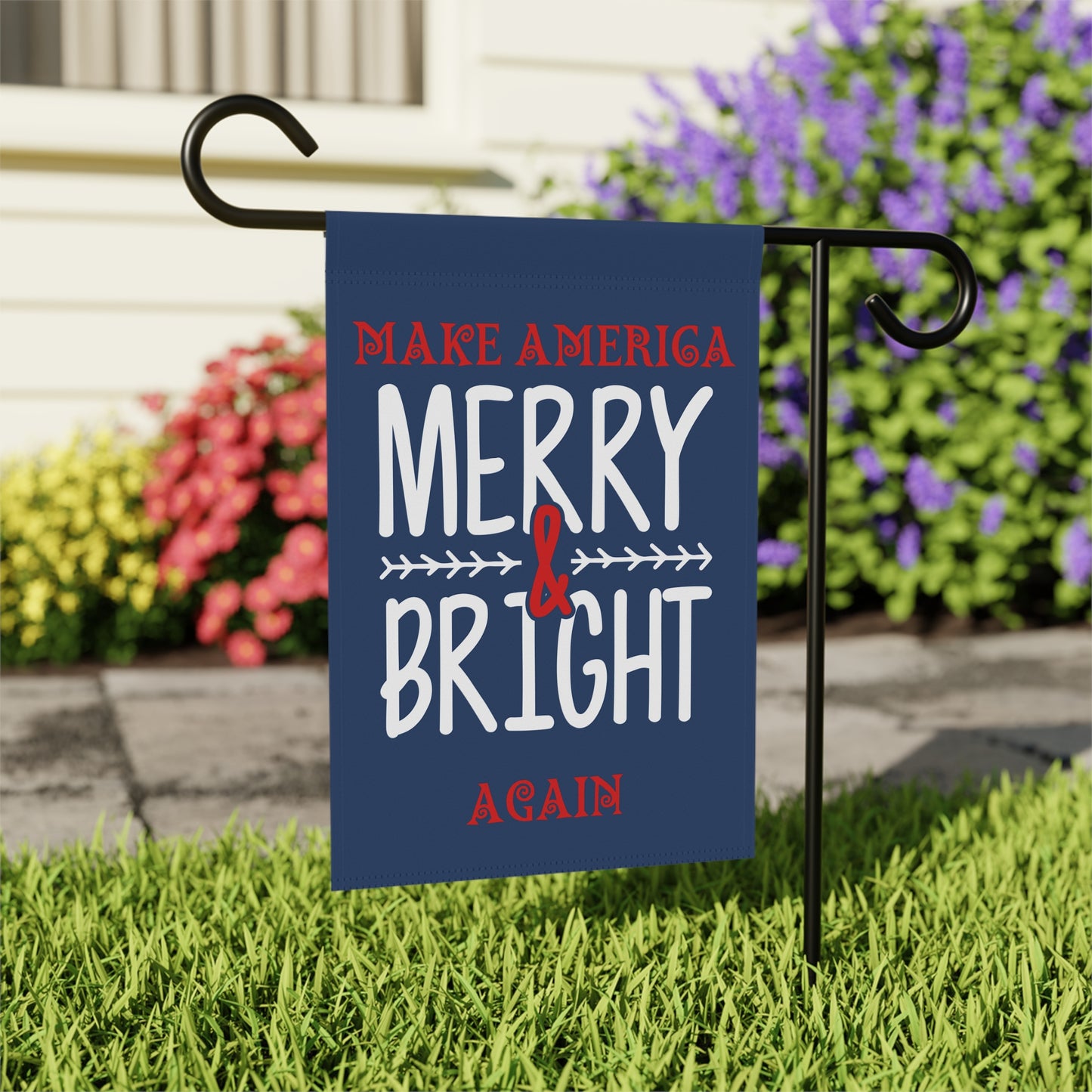 Bold Make America Merry & Bright Again Navy Garden & House Banner