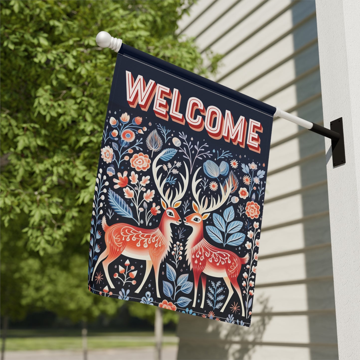 Nordic Reindeer Welcome 2-Sided Garden & House Flag/Banner