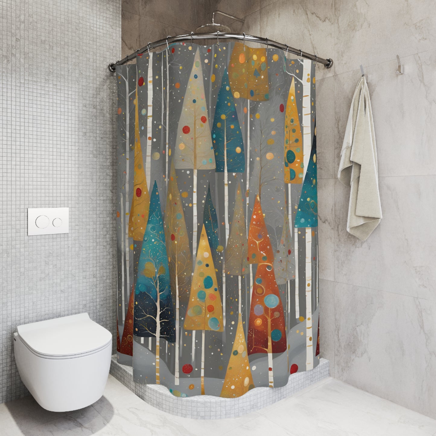 Vintage Christmas Trees Polyester Shower Curtain