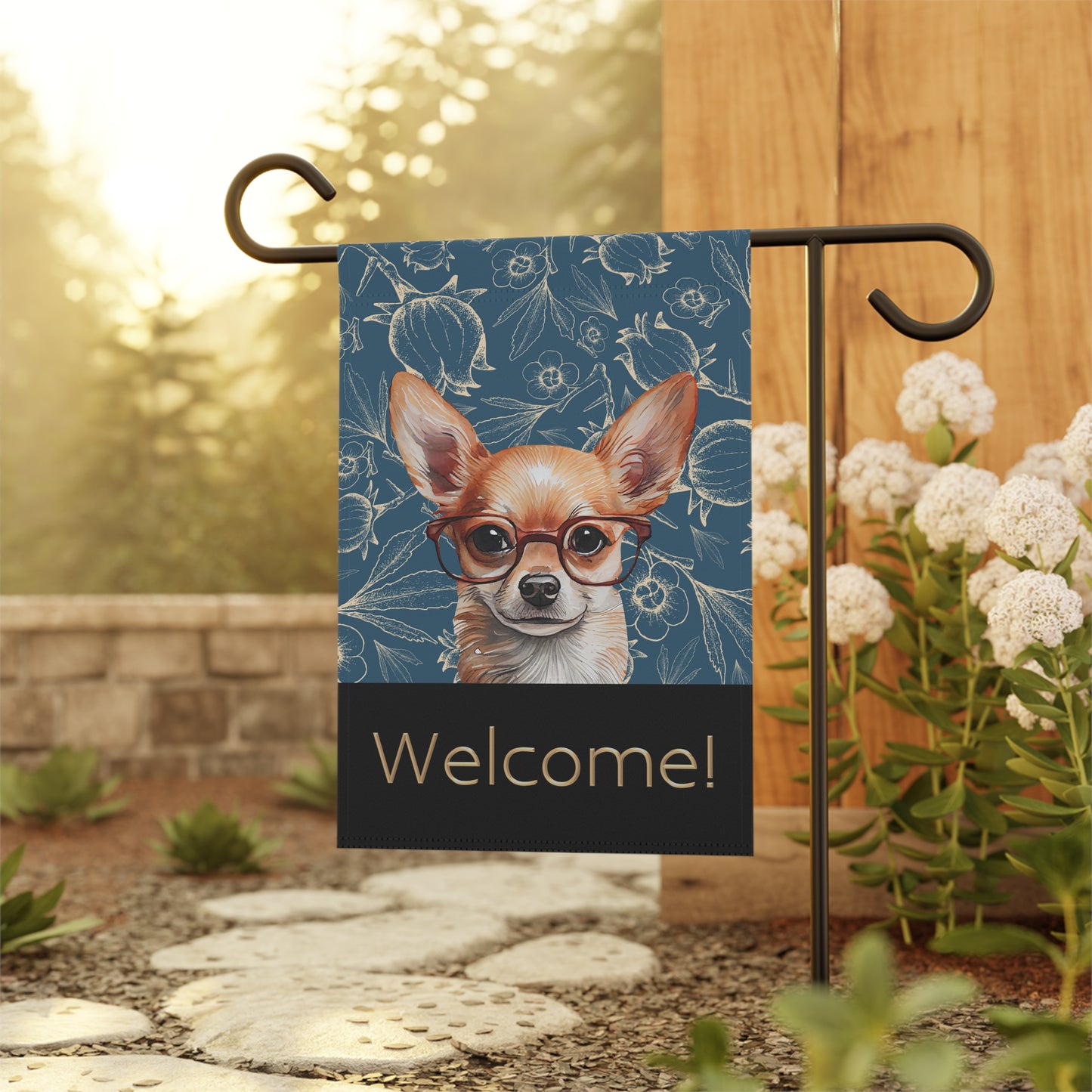 Chihuahua in Glasses Welcome 2-Sided Garden & House Flag/Banner