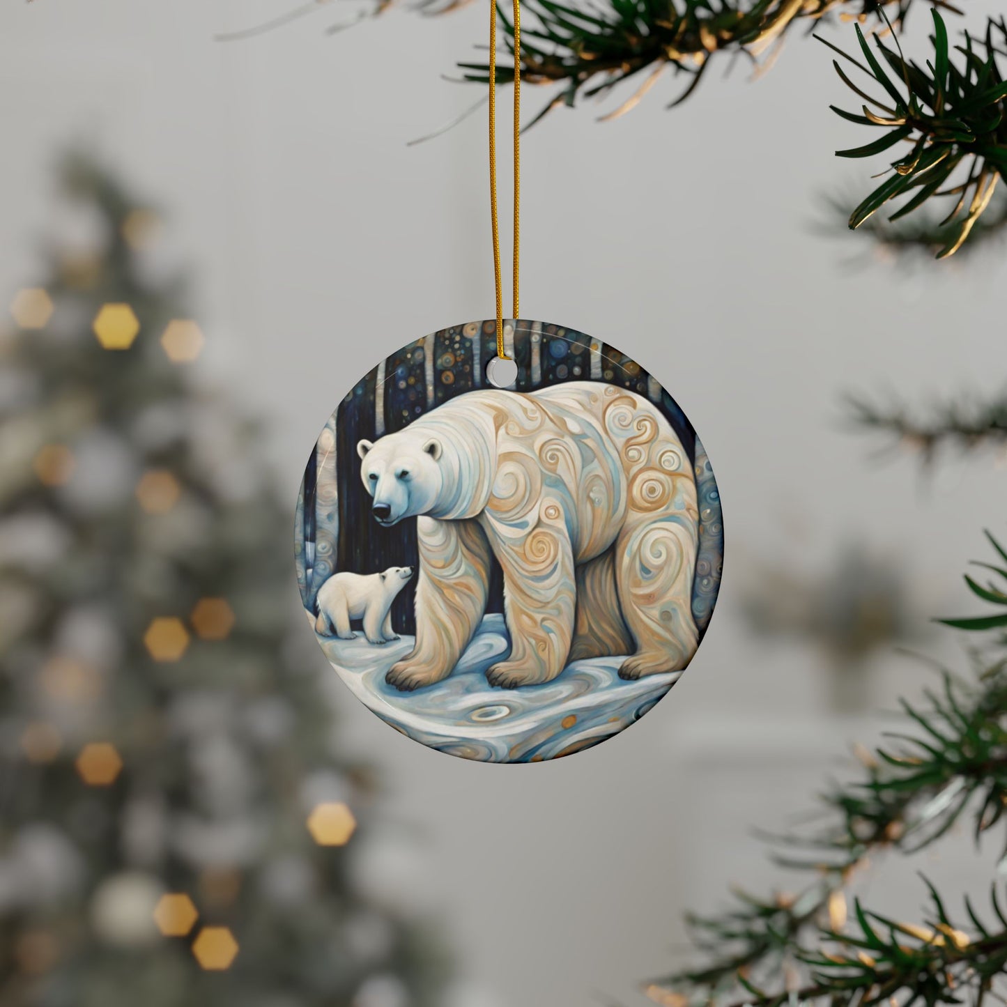 Polar Bears 3" Ceramic Ornaments, 2-Side Print, (1pc, 10pcs)