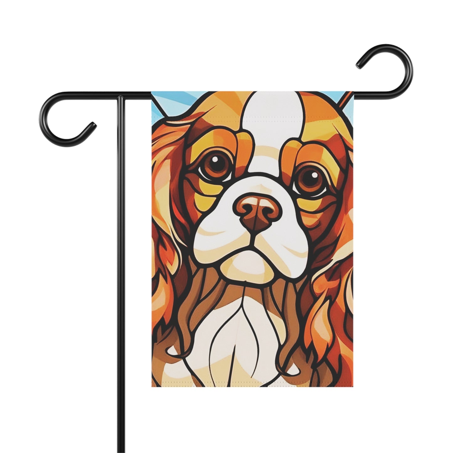 Cavalier King Charles Spaniel Face Stained Glass Look 2-Sided Garden & House Flag/Banner