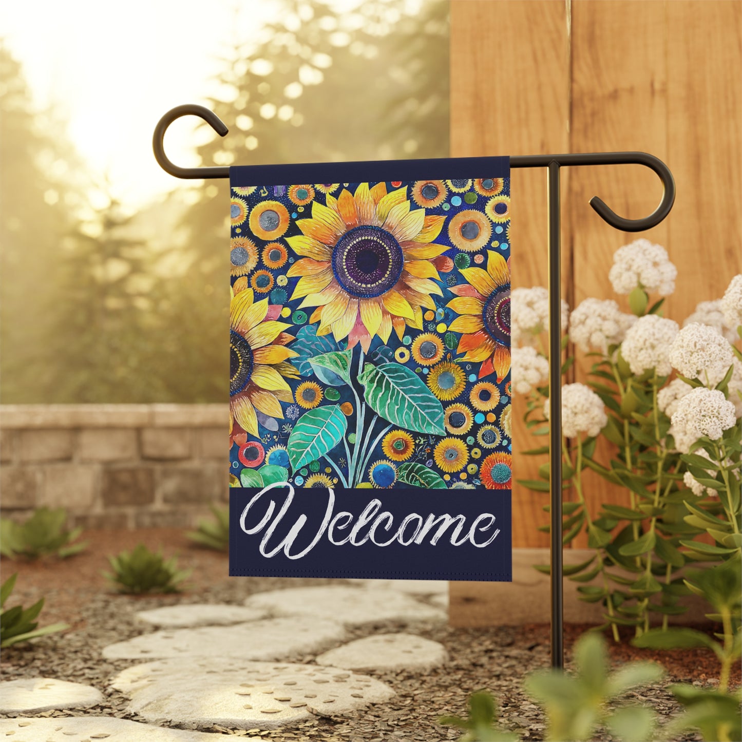 Funky Bright Sunflowers Welcome 2-Sided Garden & House Flag/Banner