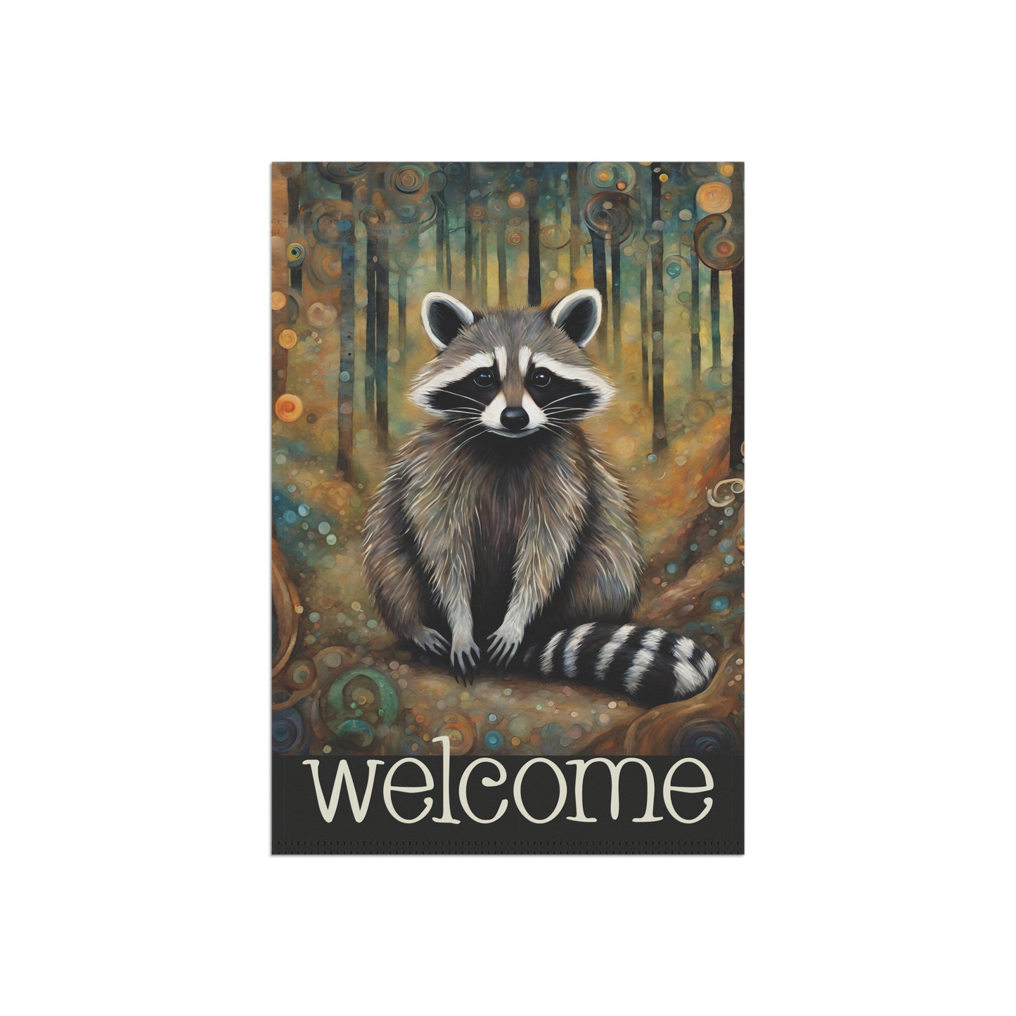 Mountain Forest Raccoon Welcome 2-Sided Garden & House Flag/Banner