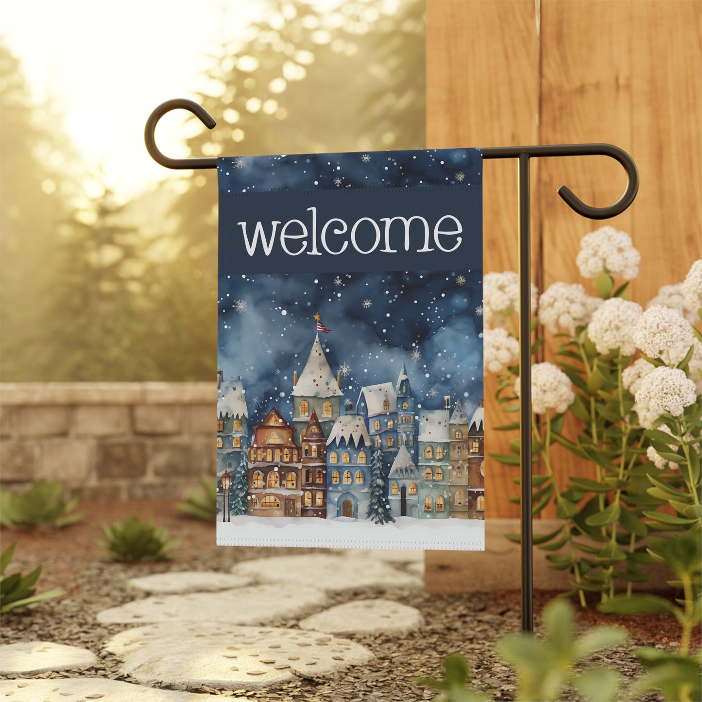 Winter Town Welcome 2-Sided Garden & House Flag/Banner