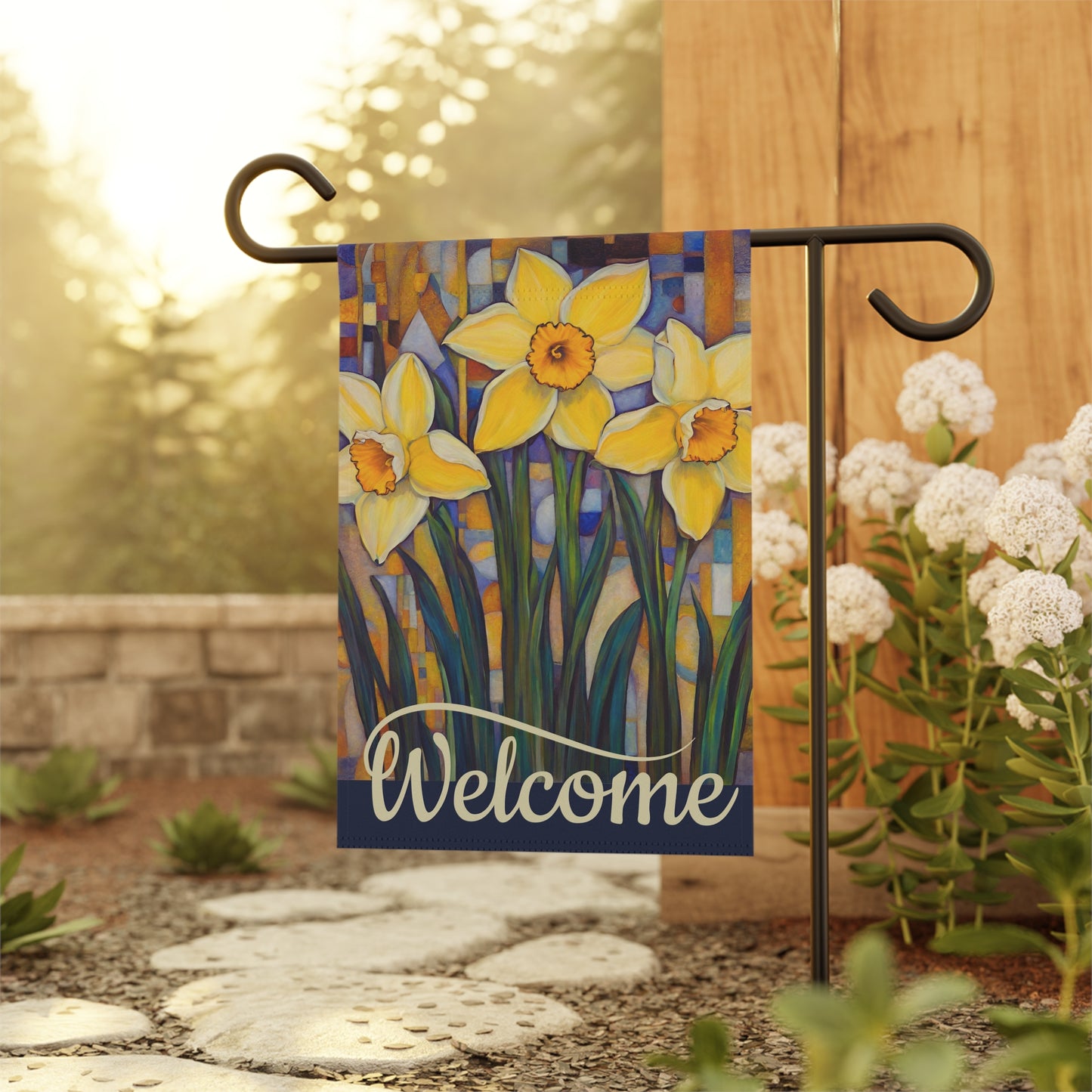 Happy Daffodils Welcome 2-Sided Garden & House Flag/Banner