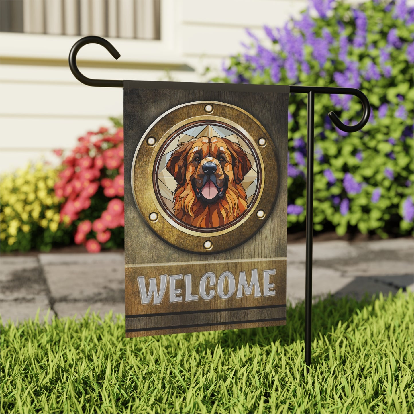 Leonberger in Port Hole Welcome 2-Sided Garden & House Flag/Banner