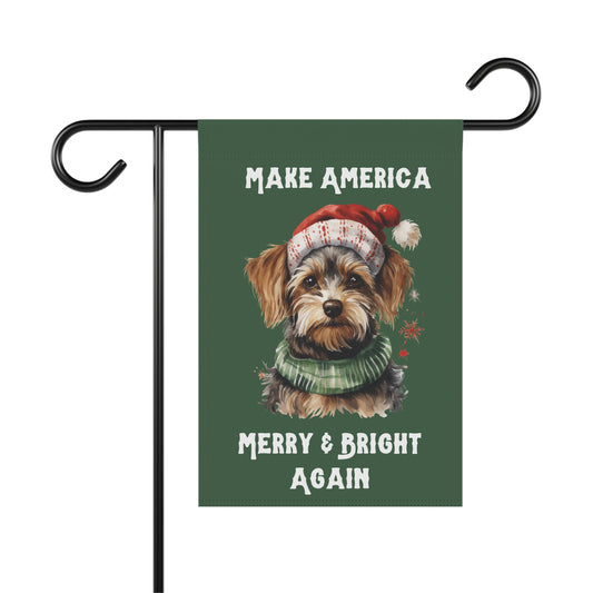 Make America Merry & Bright Again Dog in Santa Hat 2-Sided Garden Banner