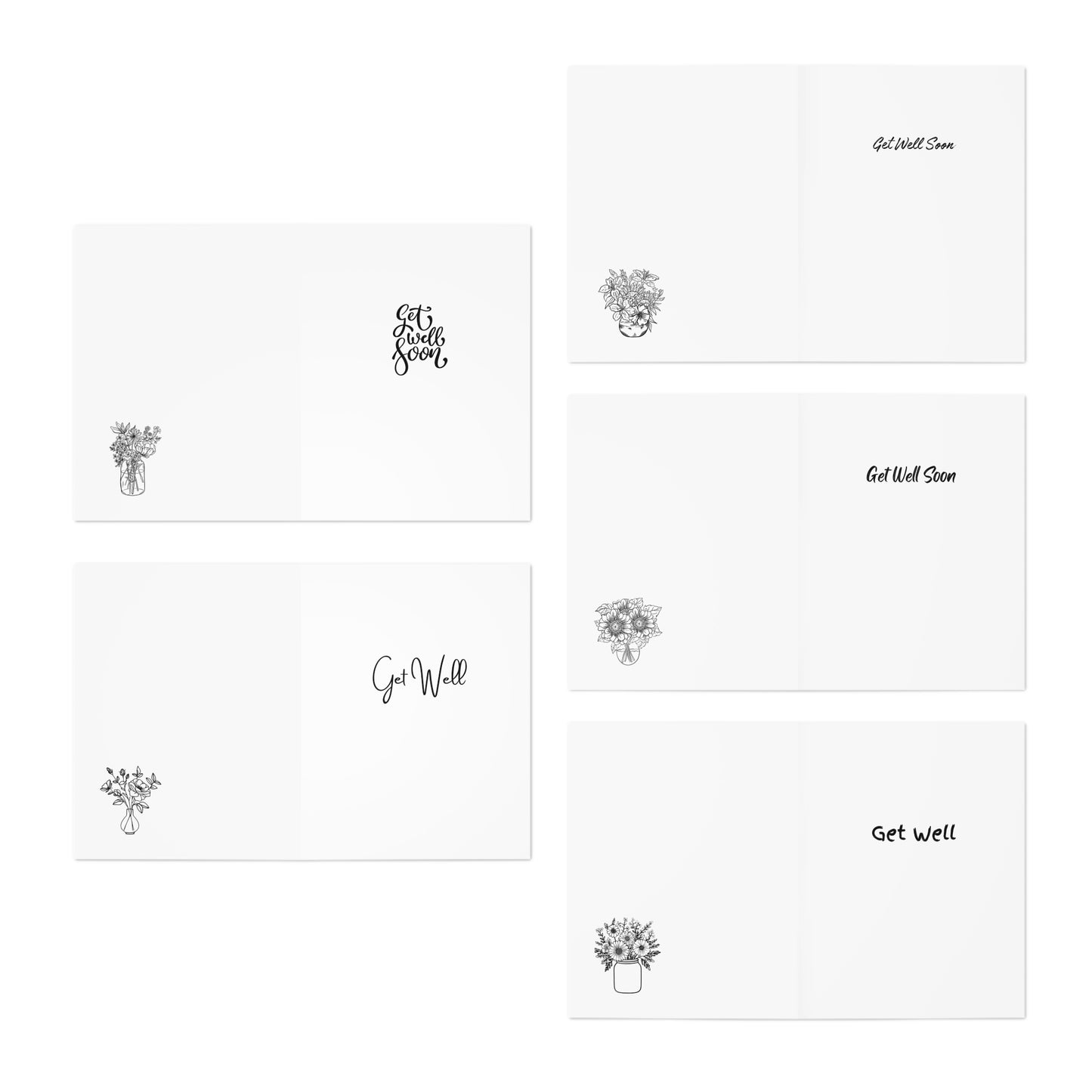 Get Well Bouquets Greeting Cards (5-Pack)