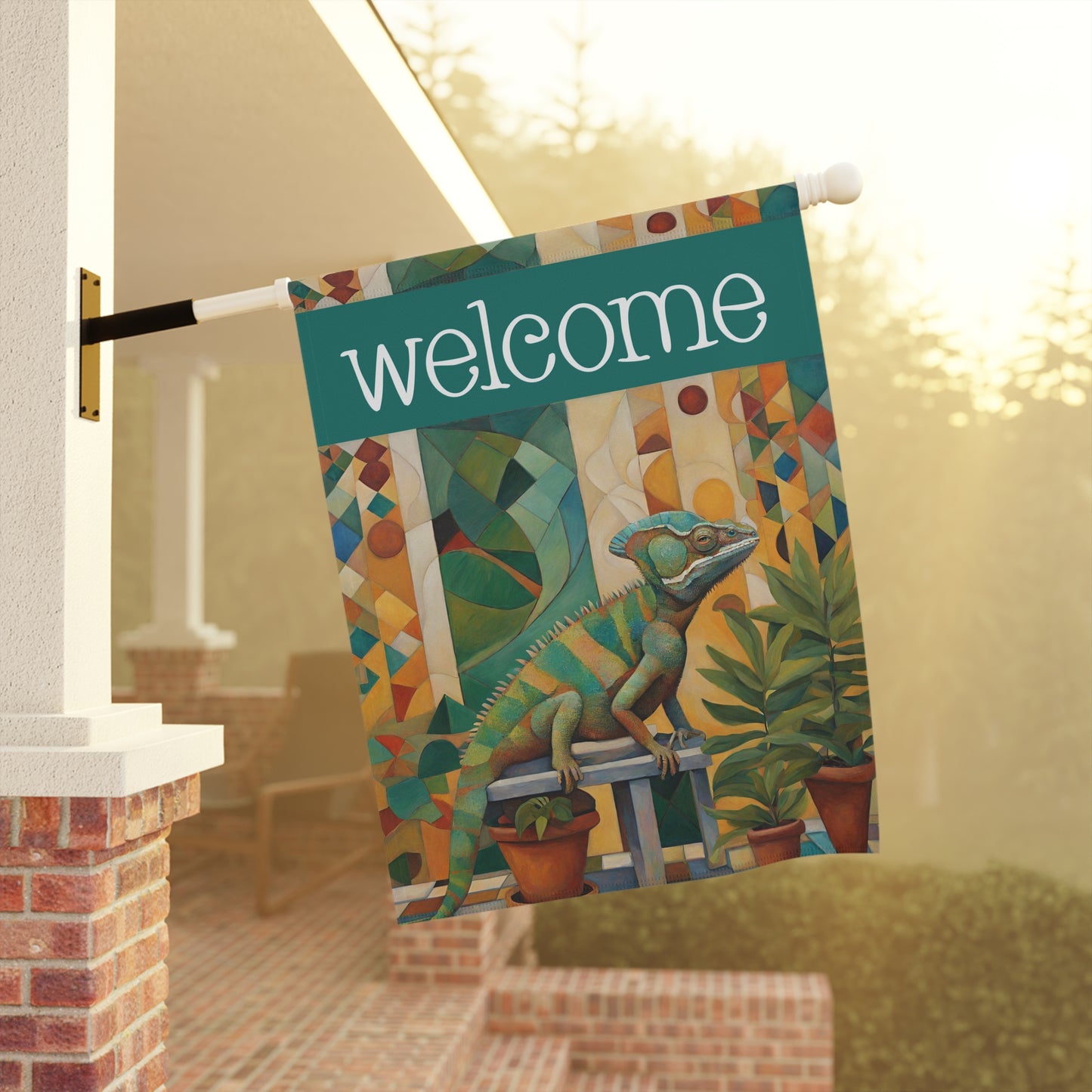 Chameleon Welcome 2-Sided Garden & House Flag/Banner