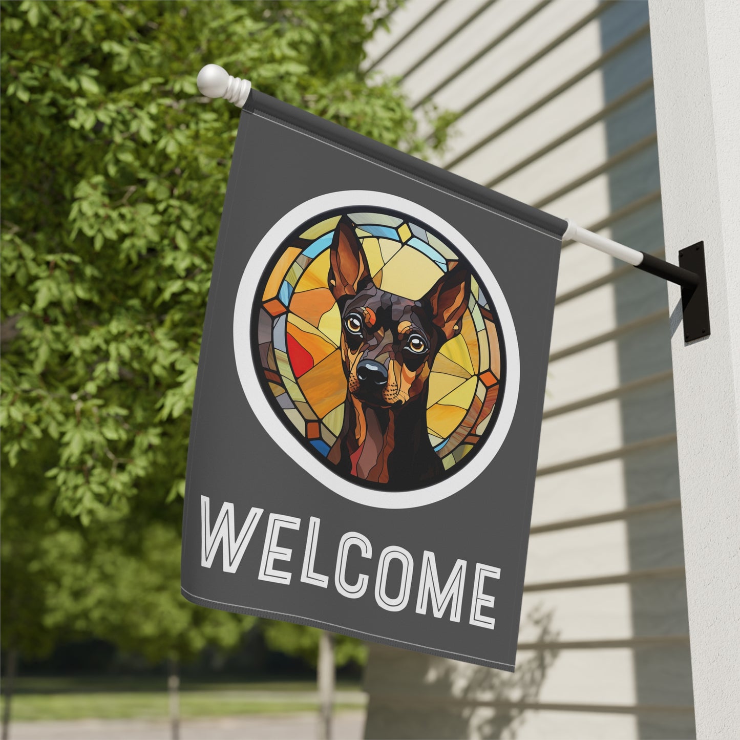 Miniature Pinscher Welcome 2-Sided Garden & House Flag/Banner