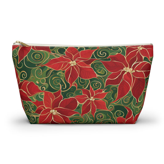 Poinsettia Swirl Accessory Pouch w T-bottom