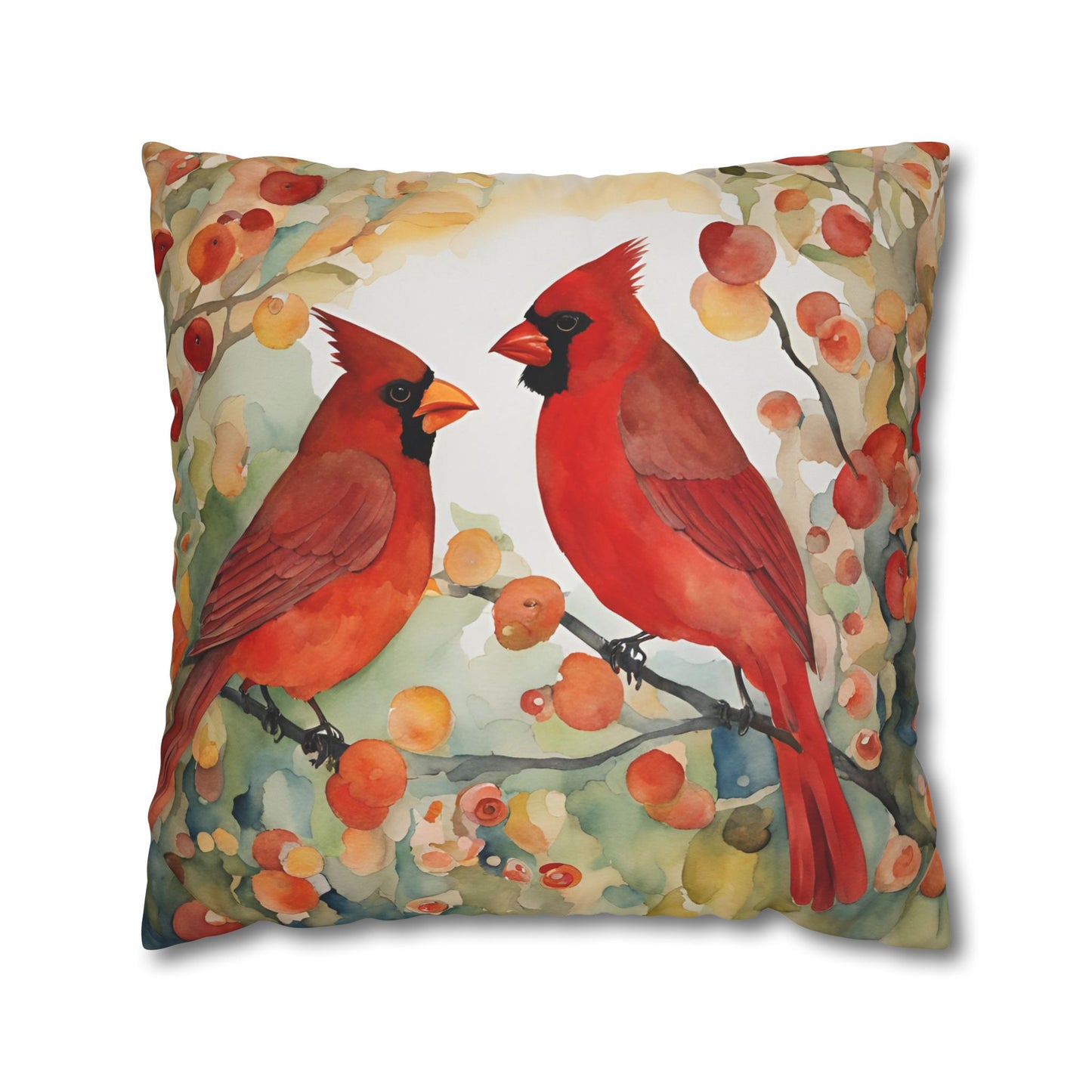 Autumn Cardinals Square Poly Canvas Pillowcase