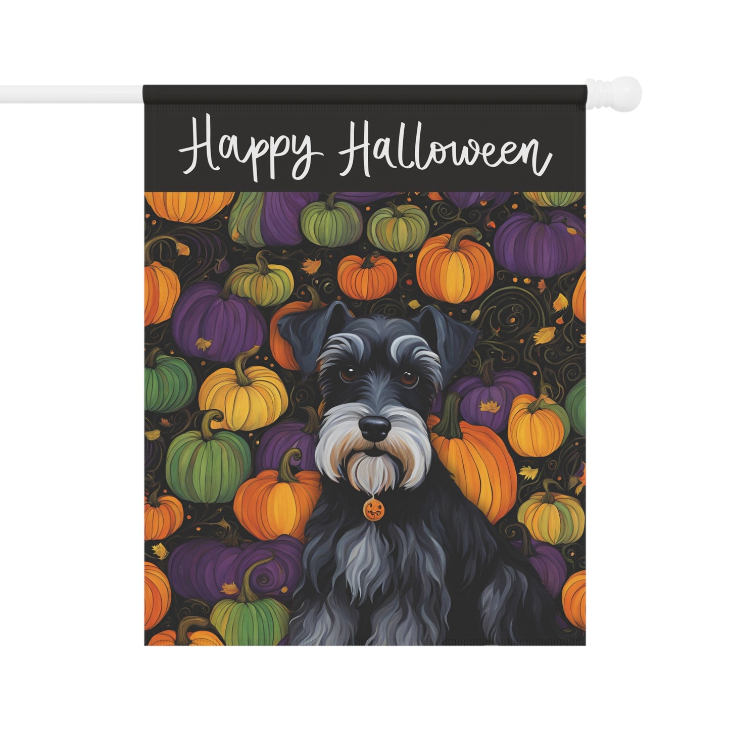 Miniature Schnauzer Happy Halloween 2-Sided Garden & House Flag/Banner