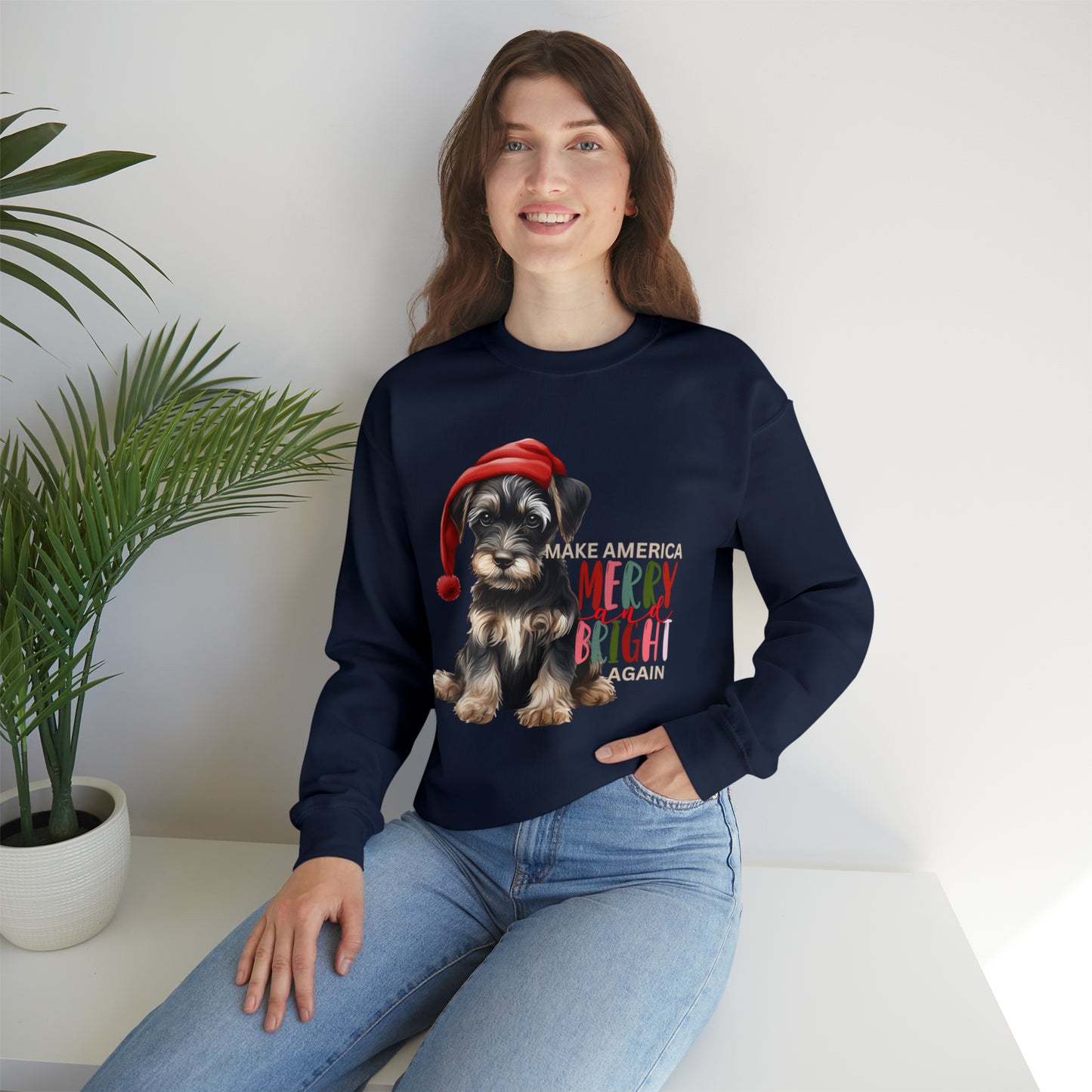 Santa Dog Make America Merry & Bright Again Unisex Heavy Blend™ Crewneck Sweatshirt