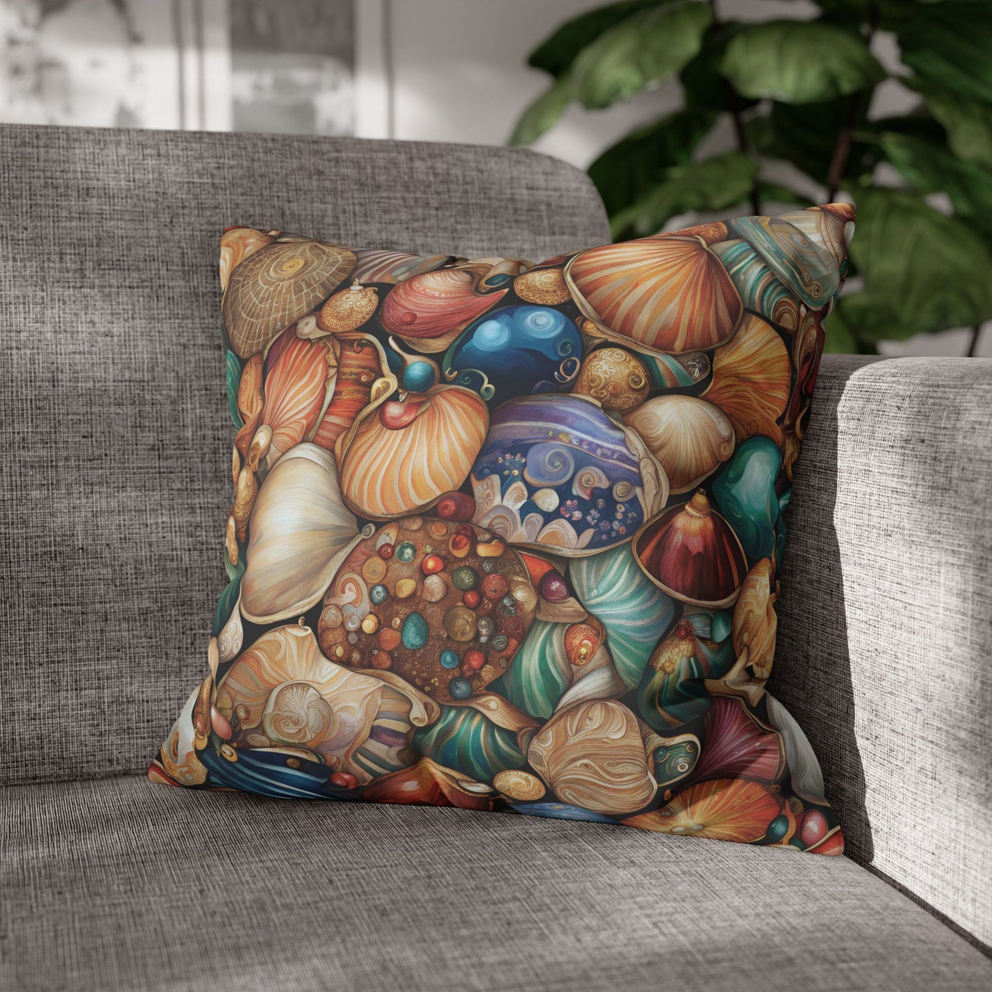 All the Seashells Square Poly Canvas Pillowcase