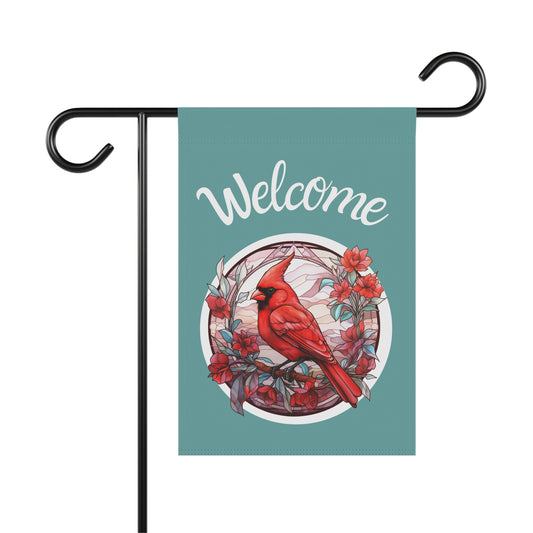 Stained Glass Cardinal 2 Welcome 2-Sided Garden & House Banner