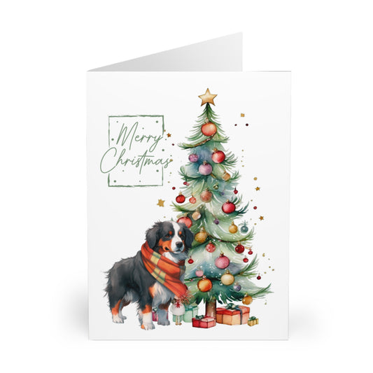 Bernese Mountain Dog Merry Christmas Tree Cards (5 Pack Blank Inside)