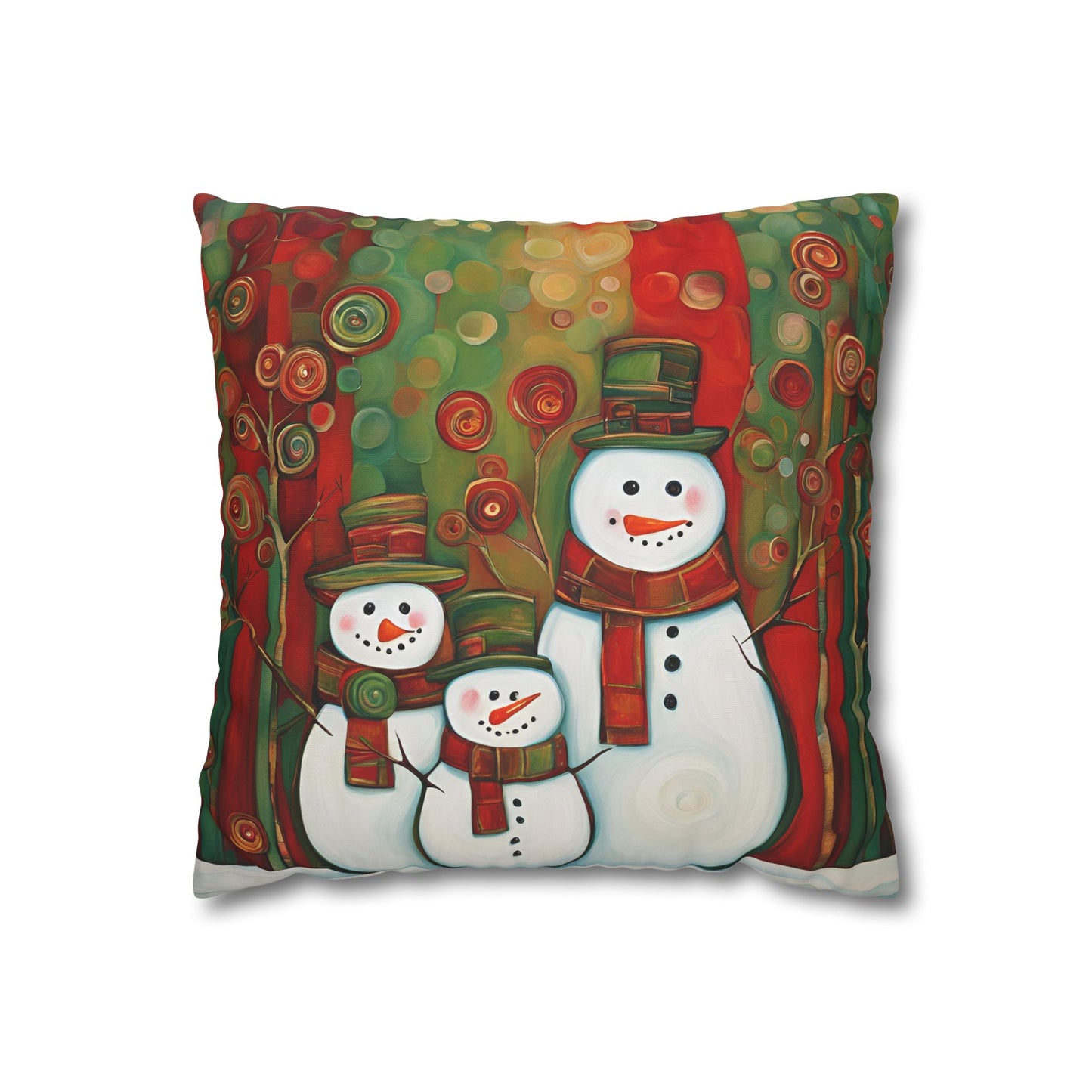 Snowman Family Square Poly Canvas Pillowcase