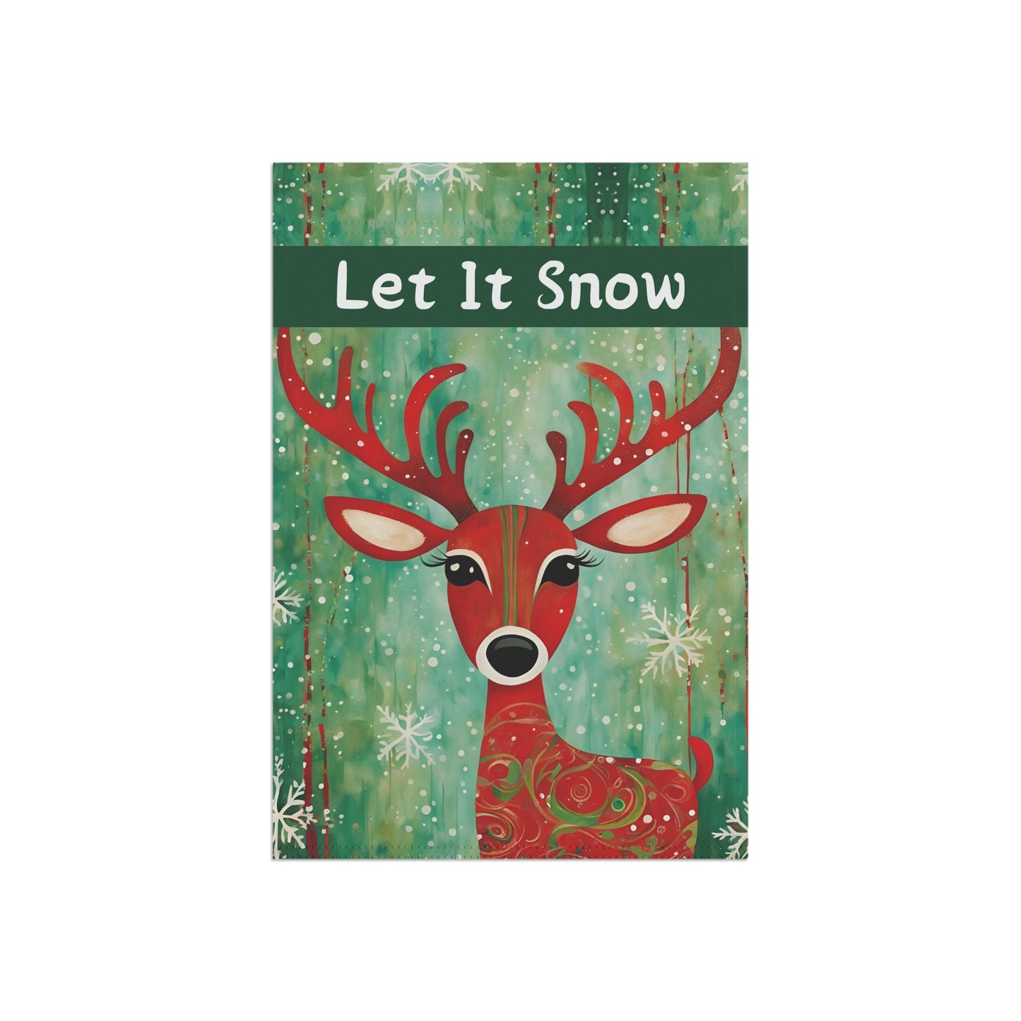 Red Reindeer Let it Snow 2-Sided Garden & House Flag/Banner