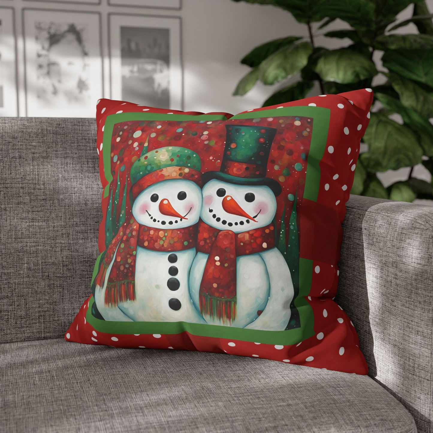 Frosty Friends Square Poly Canvas Pillowcase