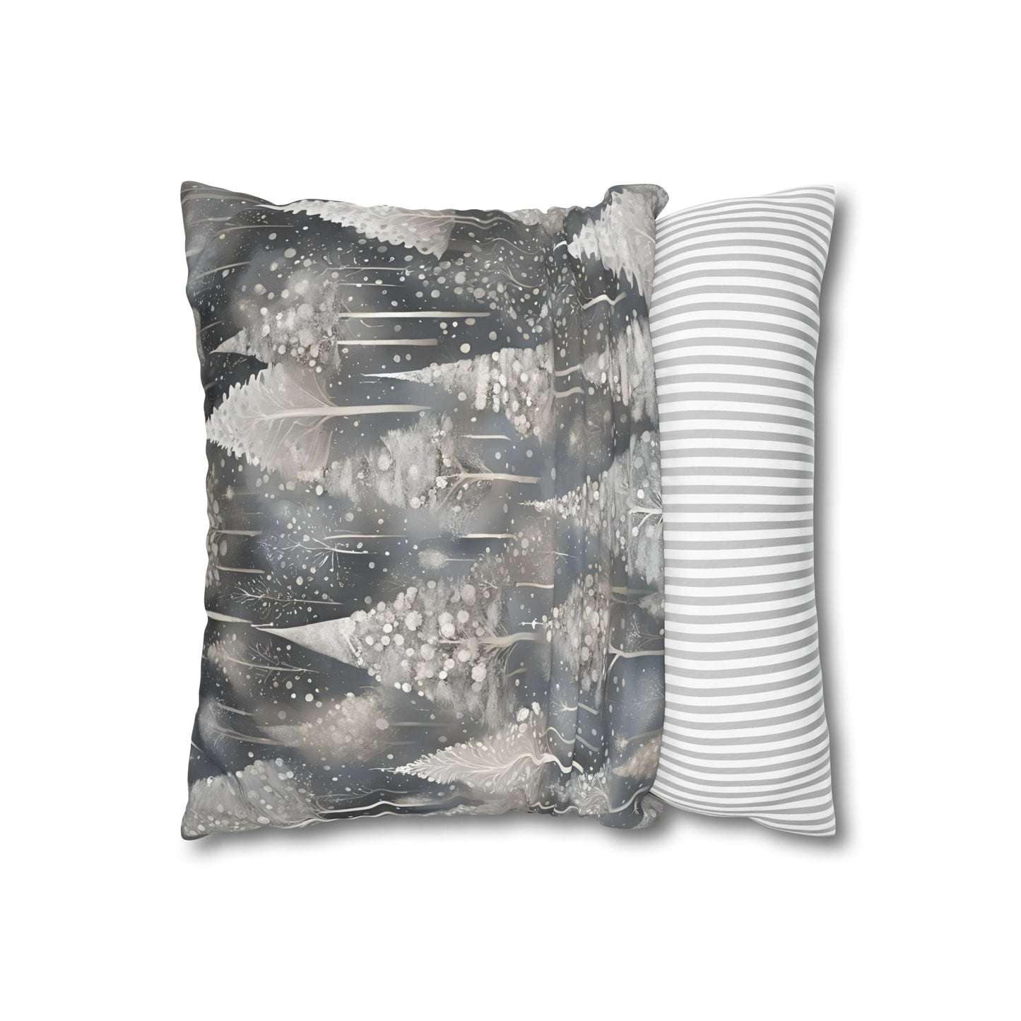 Silvery Pines Square Poly Canvas Pillowcase