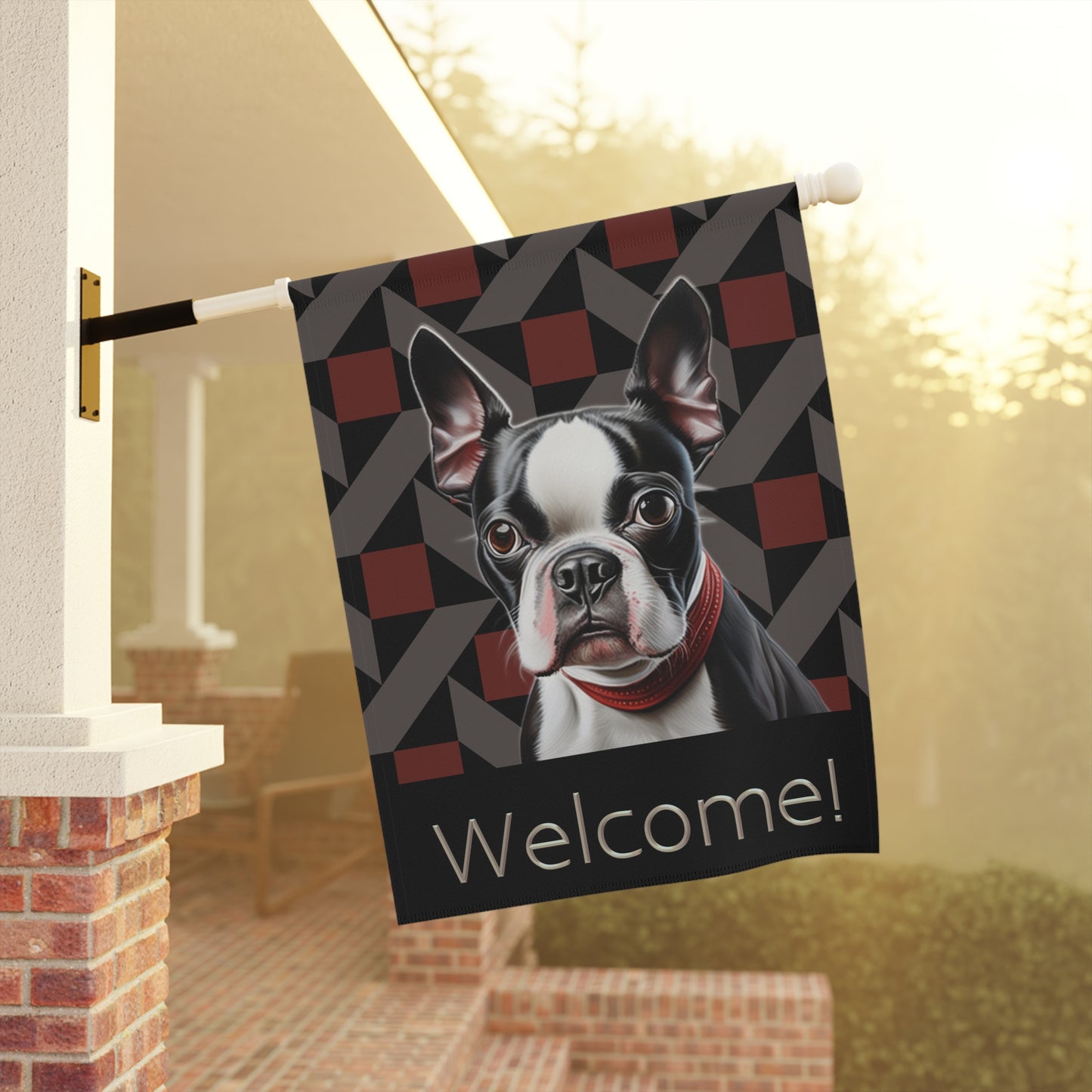 Boston Terrier Welcome 2-Sided Garden & House Flag/Banner